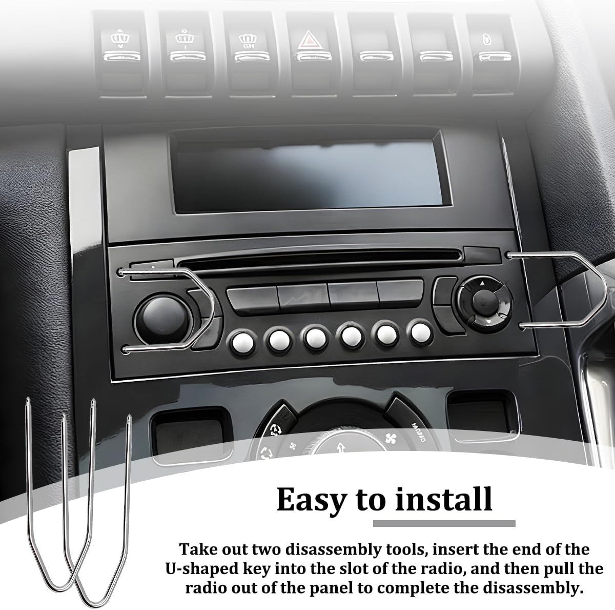 2PCS Car Radio Removal Tool, V-Shaped Vehicle Radio Disassembly Pry Tool Kit, Stainless Steel Automotive Stereo CD DVD Host Release Removal Set Accessories, Universal Fit image 4