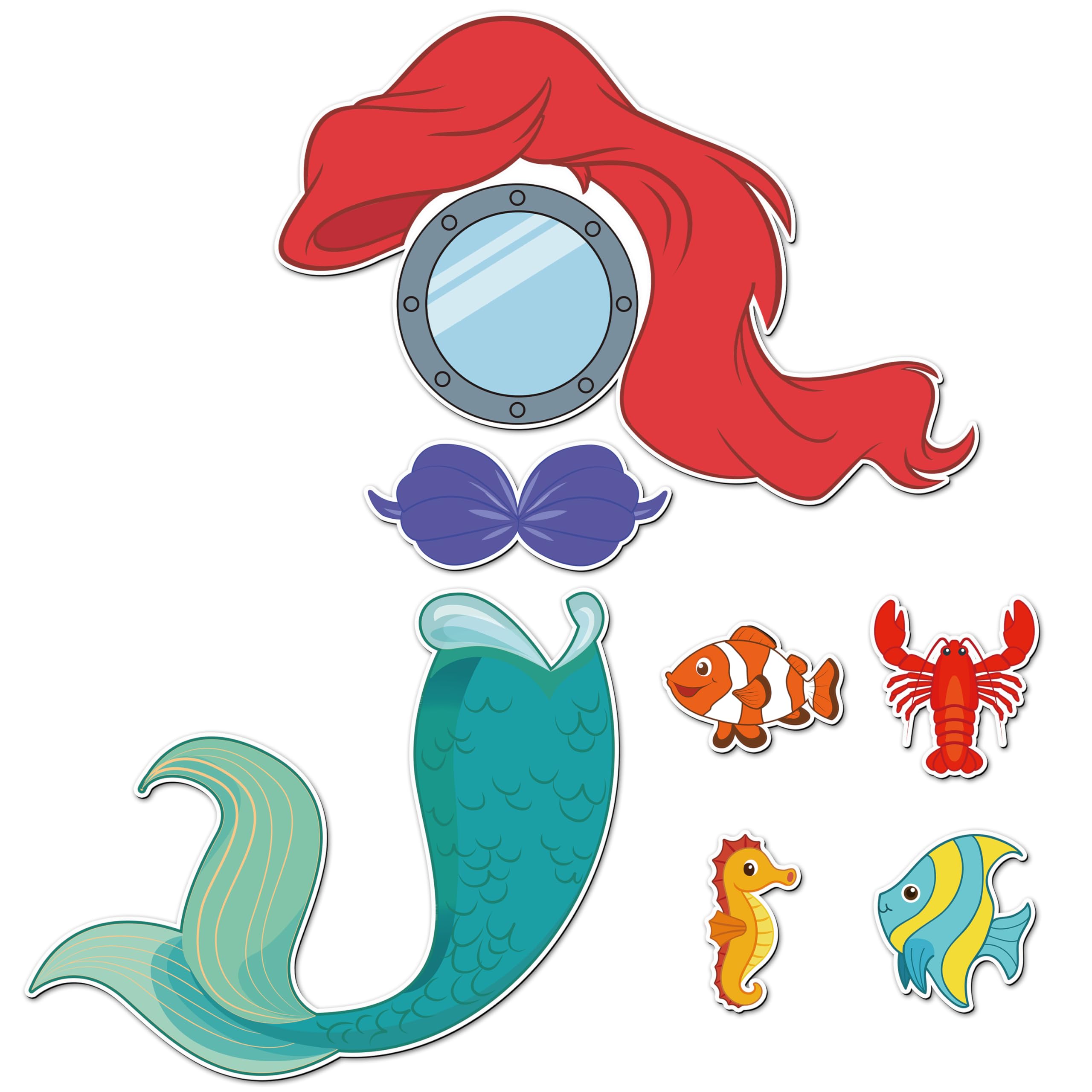 HoreezKa 7Pcs Mermaid Cruise Door Magnets Birthday Cruises Door Decorations Summer Sea Animals Fish Lobster Refrigerator Magnet Waterproof Magnetic Sticker for Holiday Carnival Cabin Home Fridge Decor