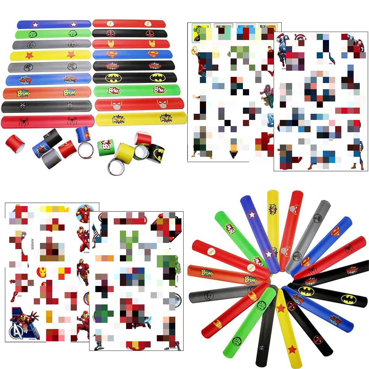 Pulseras Slap de -Tomicy 40 Piezas Bandas De Bofetadas Muñequeras Set, Pegatinas de Tatuajes Para Niños para Infantiles Favores la Fiesta Cumpleaños