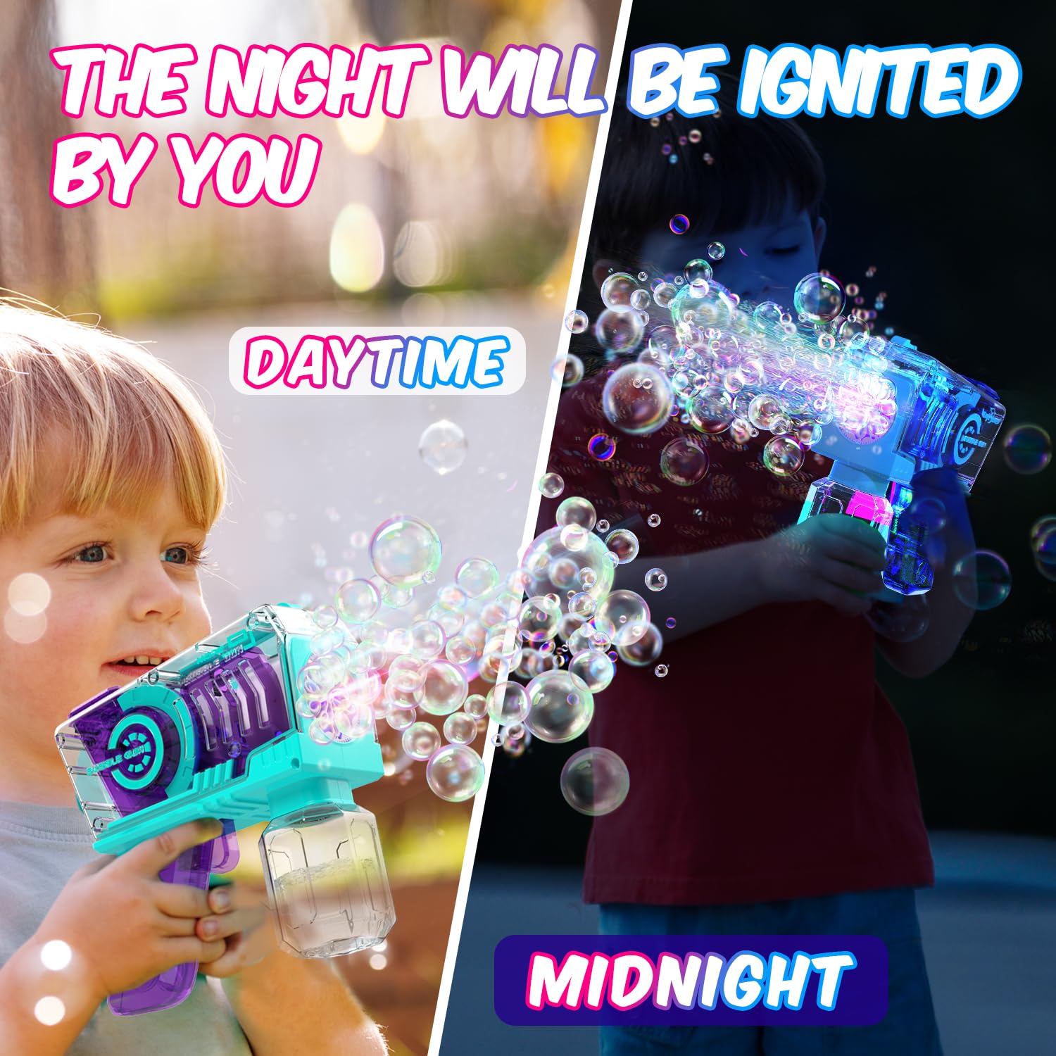Eaglestone Bubble Gun for Kids 2 Packs, Automatic Bubble Machine, 10-Hole Bubbles Wands Blaster for Toddlers with LED Lights & Solution, Easter, Party Favor, Outdoor Game Toys for Boys & Girls Ages 3+