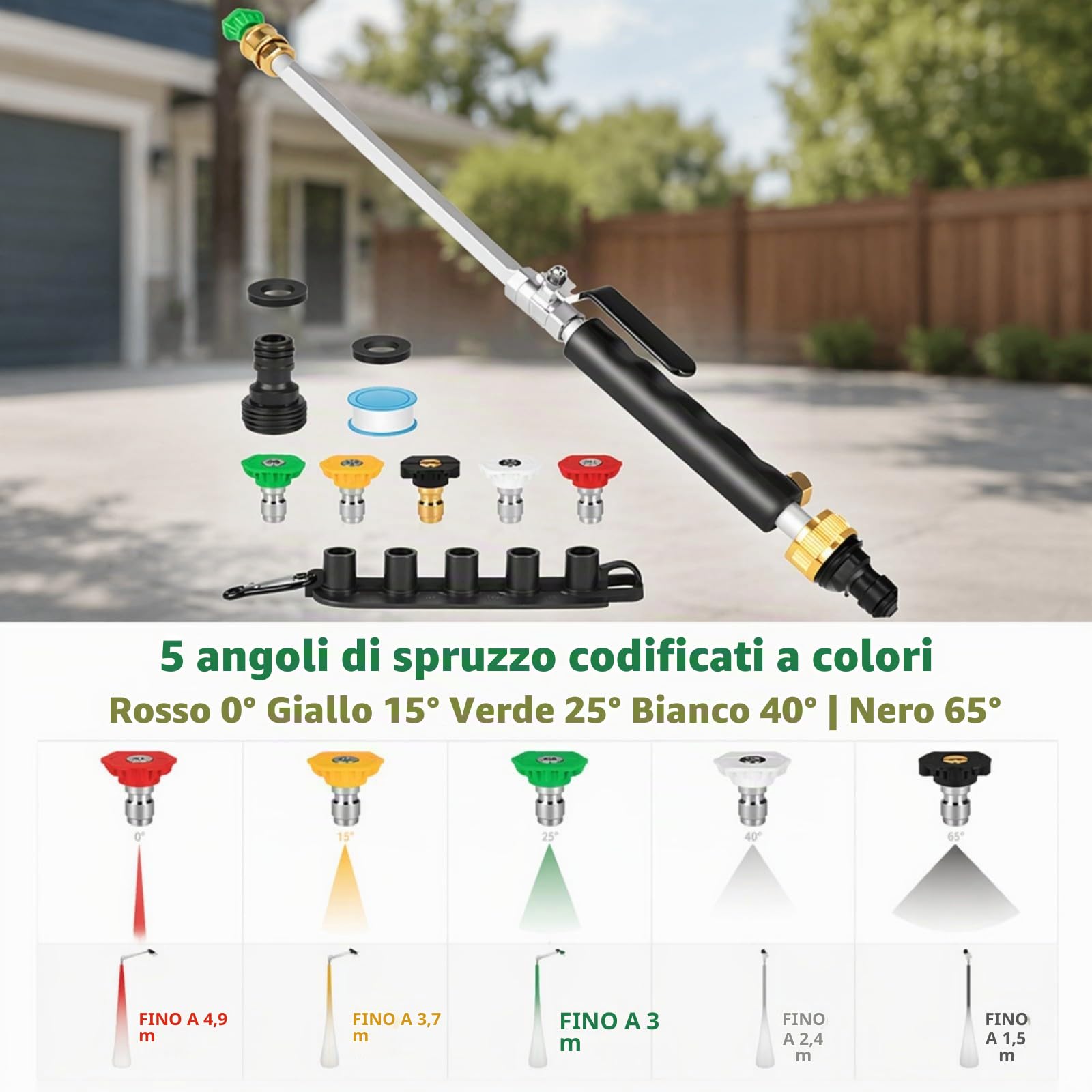 Lancia per Idropulitrice Per Tubo Da, Pistola Ad Alta Pressione con 5 Ugelli Per Lavaggio Auto, Irrigazione & Pulizia