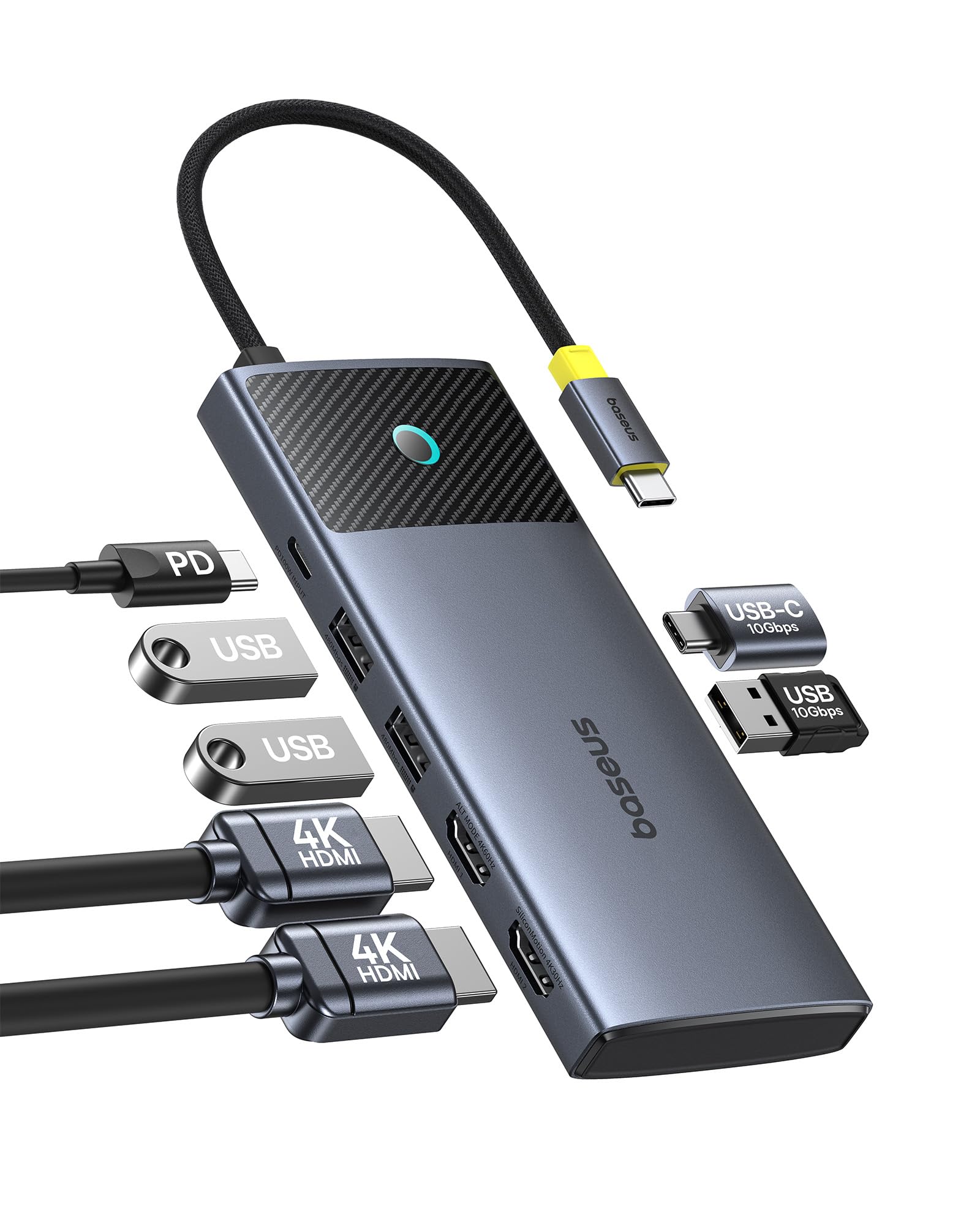 Baseus Adattatore 7 in 1 USB C Hub Dual HDMI per MacOS con 2 HDMI, 10 Gbps USB-A e C, 2 USB-A 3.0, 100 W PD, Docking Station per Laptop MacBook Pro Air M1 M2 M3