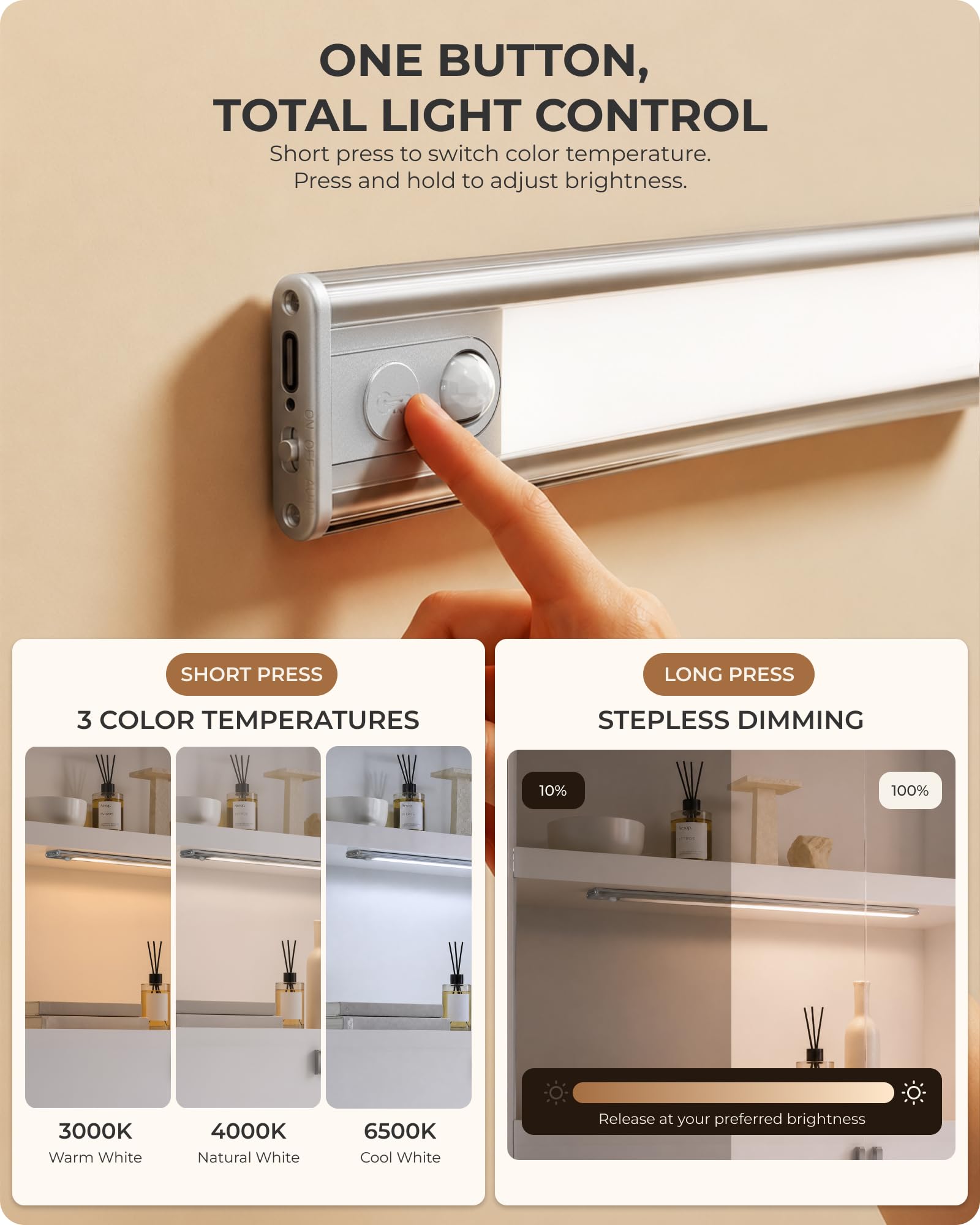 LROLTEF LED Lampe Placard sous Meuble 26cm 3 Températures de Couleur