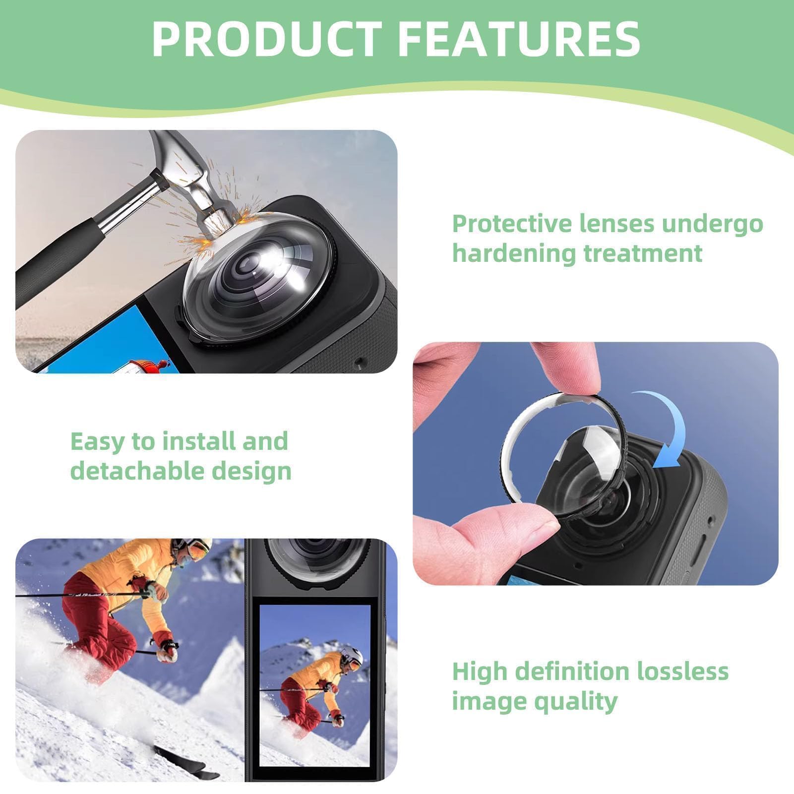 Set da 2 Protezione Lenti Compatibile con Insta360 X5, in PC ad Alta Trasparenza, Accessori per Insta360 X5, Antigraffio Antiurto, Coprilente Facile da Installare