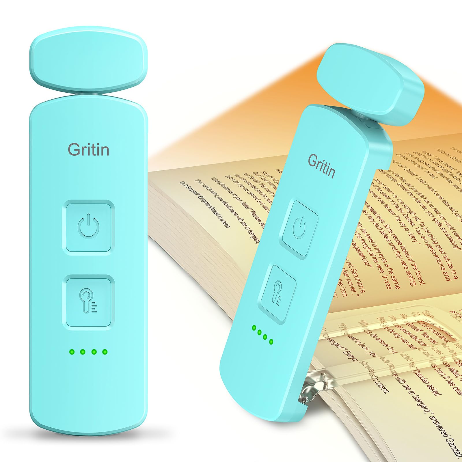 Gritin LED Book Light Rechargeable, Eye Caring Reading Light Lamp Clip on Book, 3 Modes (Mixed/White/Amber) & 3 Brightness Levels, Long Lasting up to 80 hrs, Flexible Mini Lamp for Bibliophiles