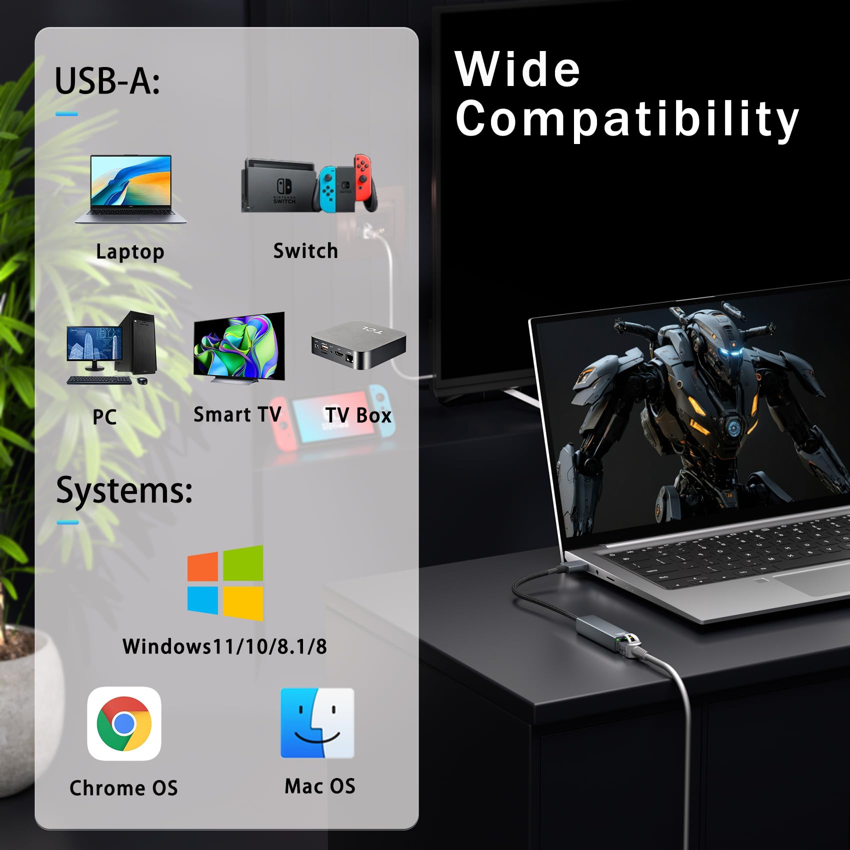Adaptador USB Ethernet - USB 3.0 RJ45 Gigabit 1000Mbps, LAN Compatible con Surface Pro, MacBook, PC Portátil con Windows7/8/10, Vista, XP, Ma