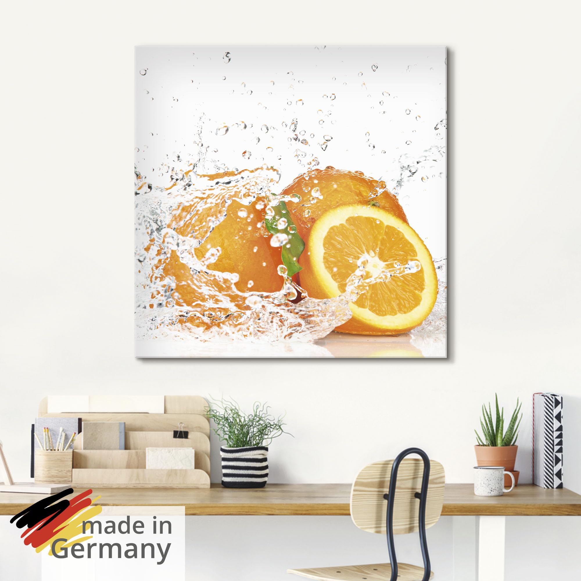 ARTLAND Wanddeko Glasbilder Wandbild Glas Bild einteilig 60x30 cm Querformat Früchte im Wasser Obst Orange Frucht Cocktails Bar Modern T5UI