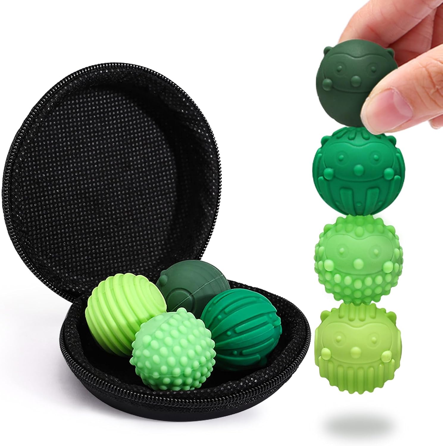 Yinsun Silicone Magnetic Fidget Balls for Adults & Teens, 4pcs Sensory Textures Toys with Organizer Box, Silent Fidgets Roller Toy for Anxiety, Autism and ADHD, Stocking Stuffers
