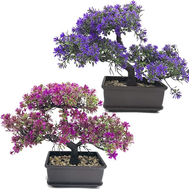 Fycooler Artificial Bonsai Tree - Fake Plant in Pot Artificial Plants,Japanese Pine Bonsai Plant for Home Decoration,Office/Windowsill/Yard,Desktop Display,Trees Indoor Zen Garden Décor (2 Color Set)