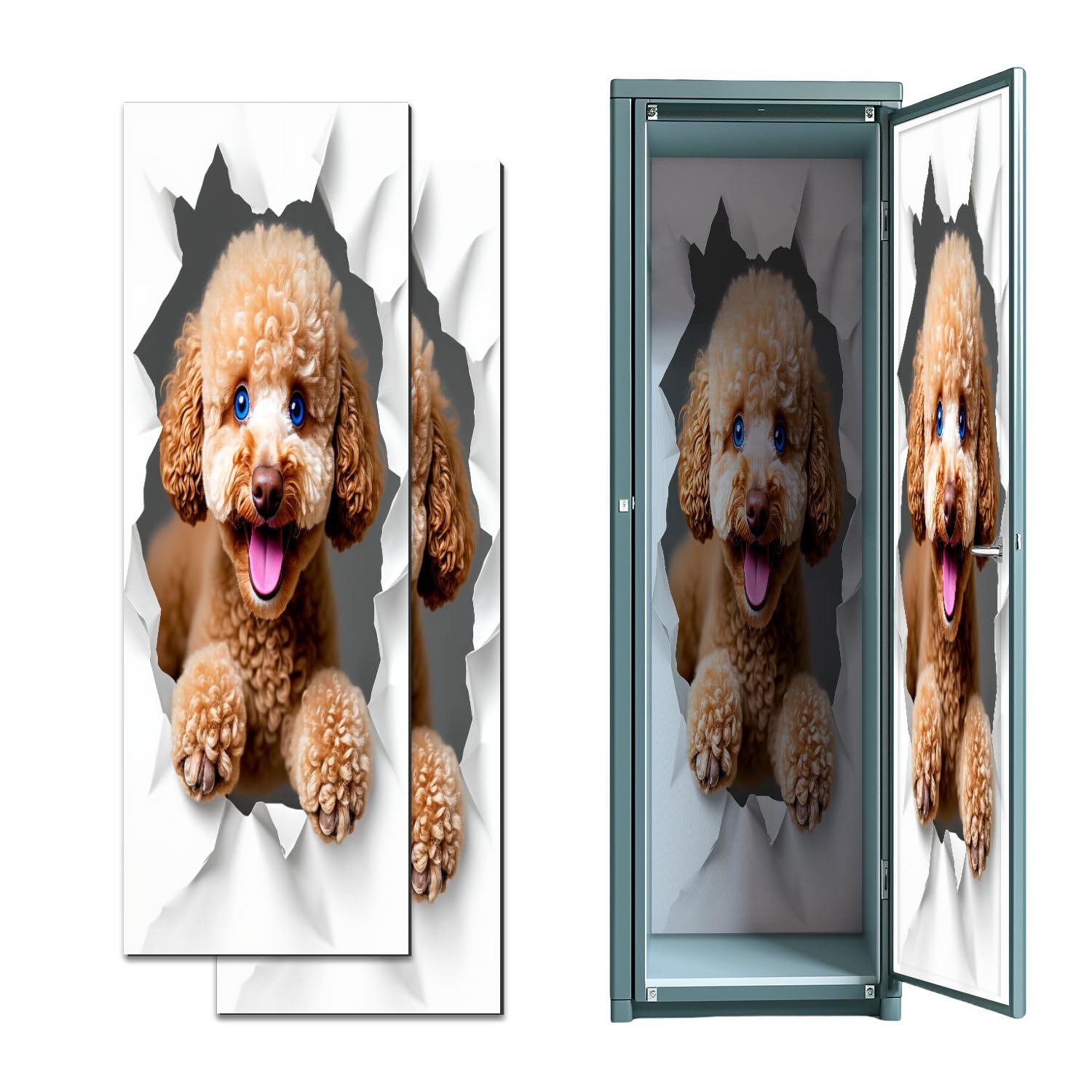 2 Pcs Locker Magnetic Wallpaper Cute Poodle Puppy Blue Eyes Breaking Paper Wall 12" x 36" Wall Magnetic Sticker Removable Locker Accessories Decor Easy Install for Office School