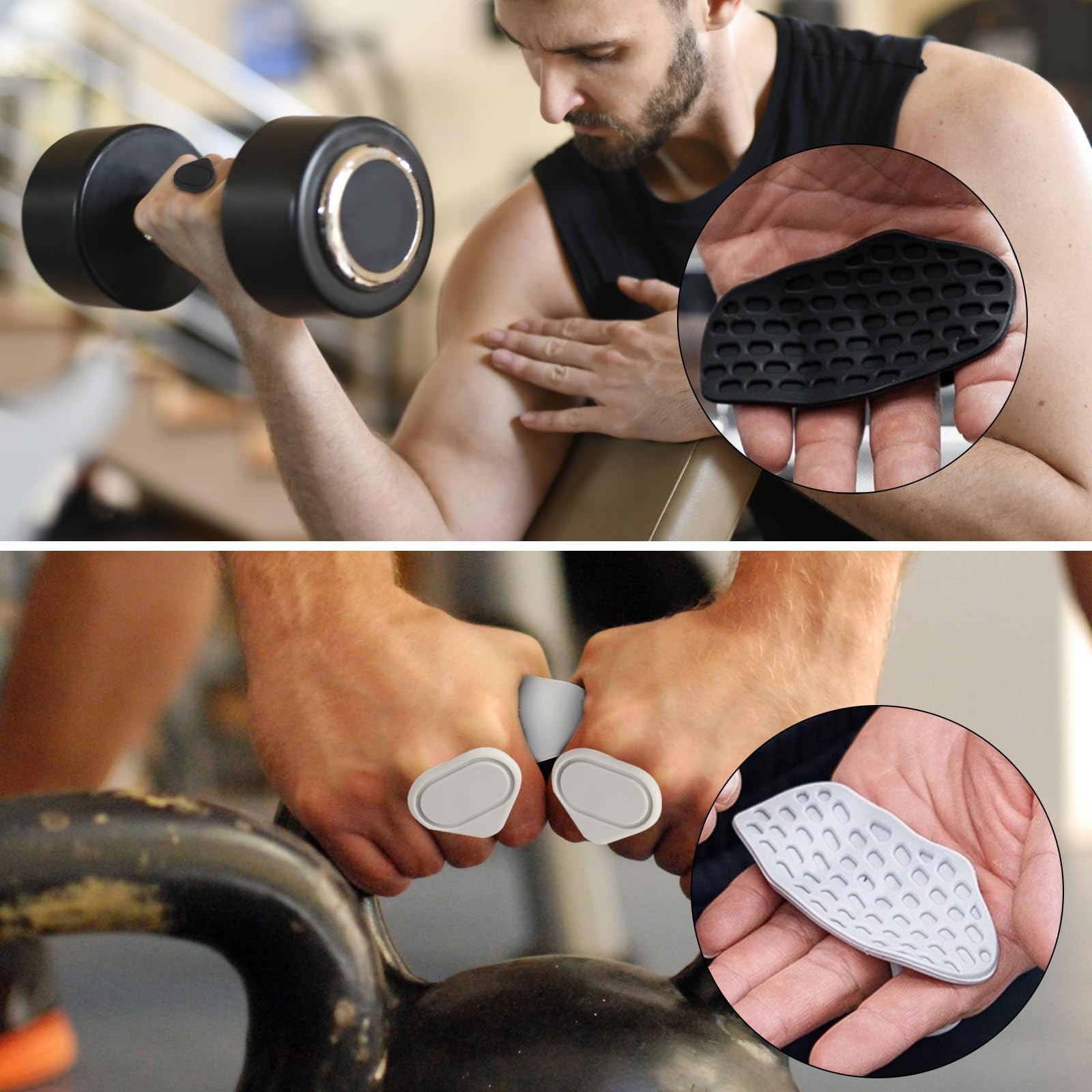 2 Pares de Fitness Grip Pads para Crosstraining y Entrenamiento, Calleras de Agarre para Entrenamiento de Fuerza, Agarres de Gimnasio Antideslizantes para Gimnasia, Hombres y Mujeres + 2 cajas