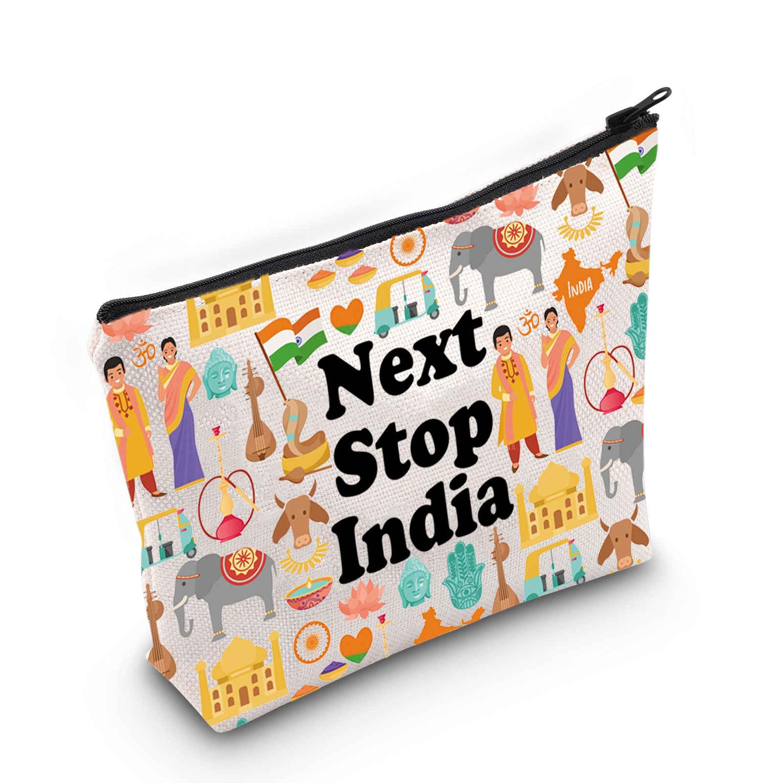 JXGZSO India Travel Gift Next Stop India Makeup Bag Traveler Gift India Trip Cosmetic Bag India Landmark Travel Gift