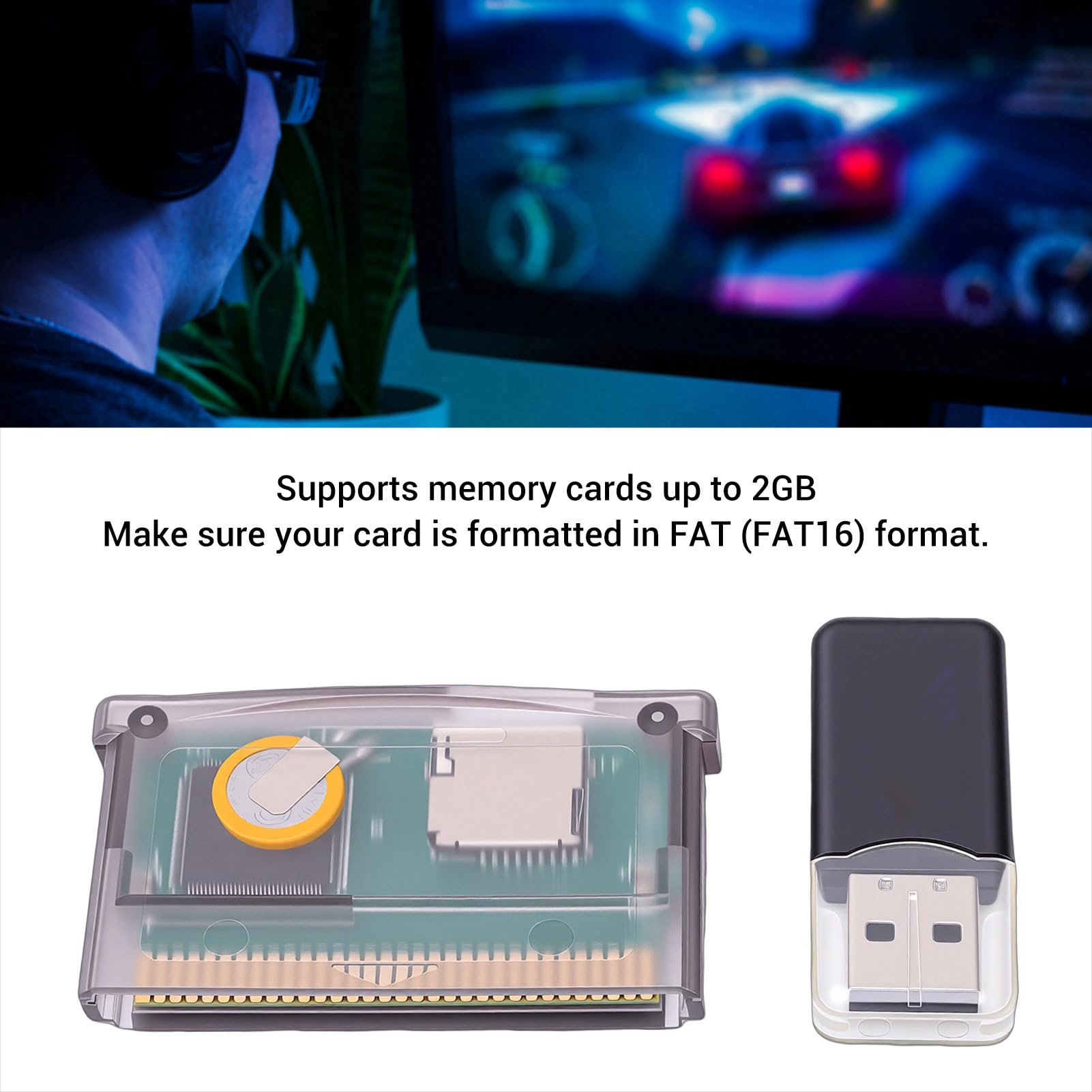 LICAEVEY Cartuccia Flash GBA, Scheda di Gioco per Gameboy Advance SP ecc., capacità Massima 2 GB, Formato FAT Richiesto, Compatibile Universale (viola trasparente)