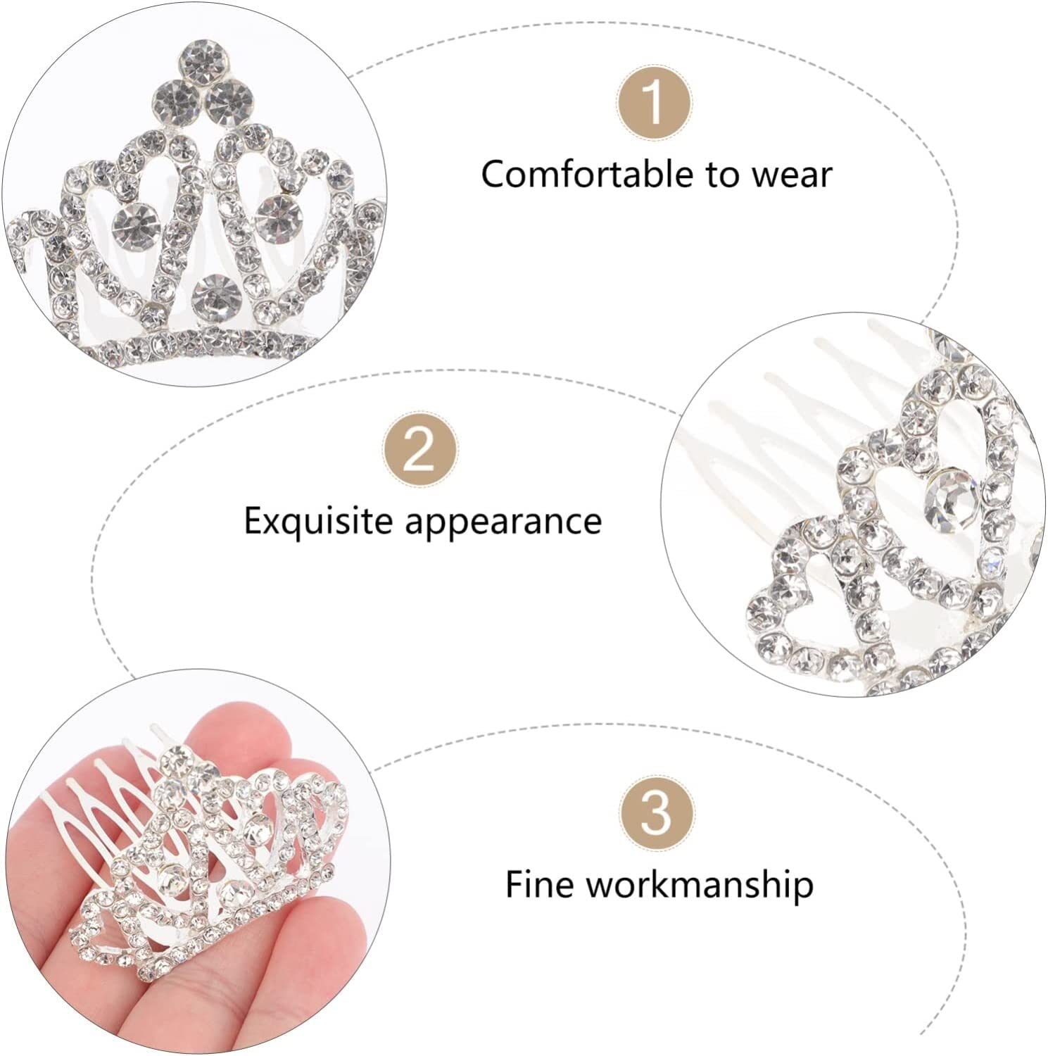 Grzebień do spinek do włosów, spinki do włosów, grzebienie do włosów, akcesoria do włosów nakrycie głowy, 12 szt. mini mini tiara mały grzebień do włosów mały grzebień do włosów tiara (kolor: srebrny