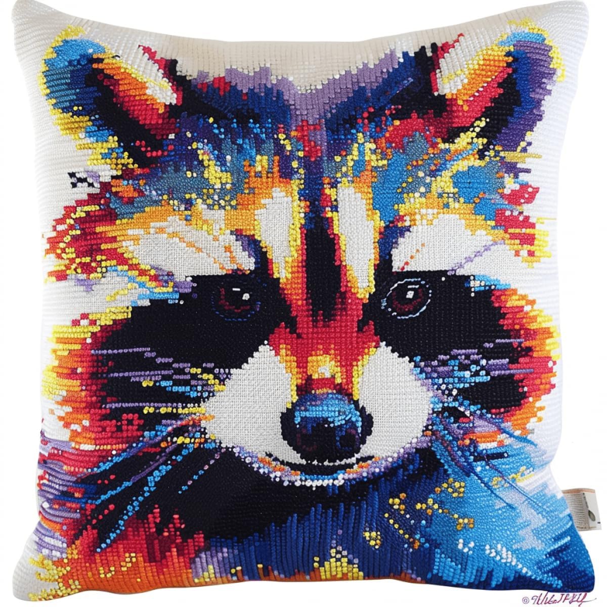 RKFLGEW DIY Pillow Embroidery Kit Colorful Red Panda Animal DIY Latch Hook Cushion Kit Beginners Adults Teenager Embroidery Home Decoration Tapestry Set 43x43cm