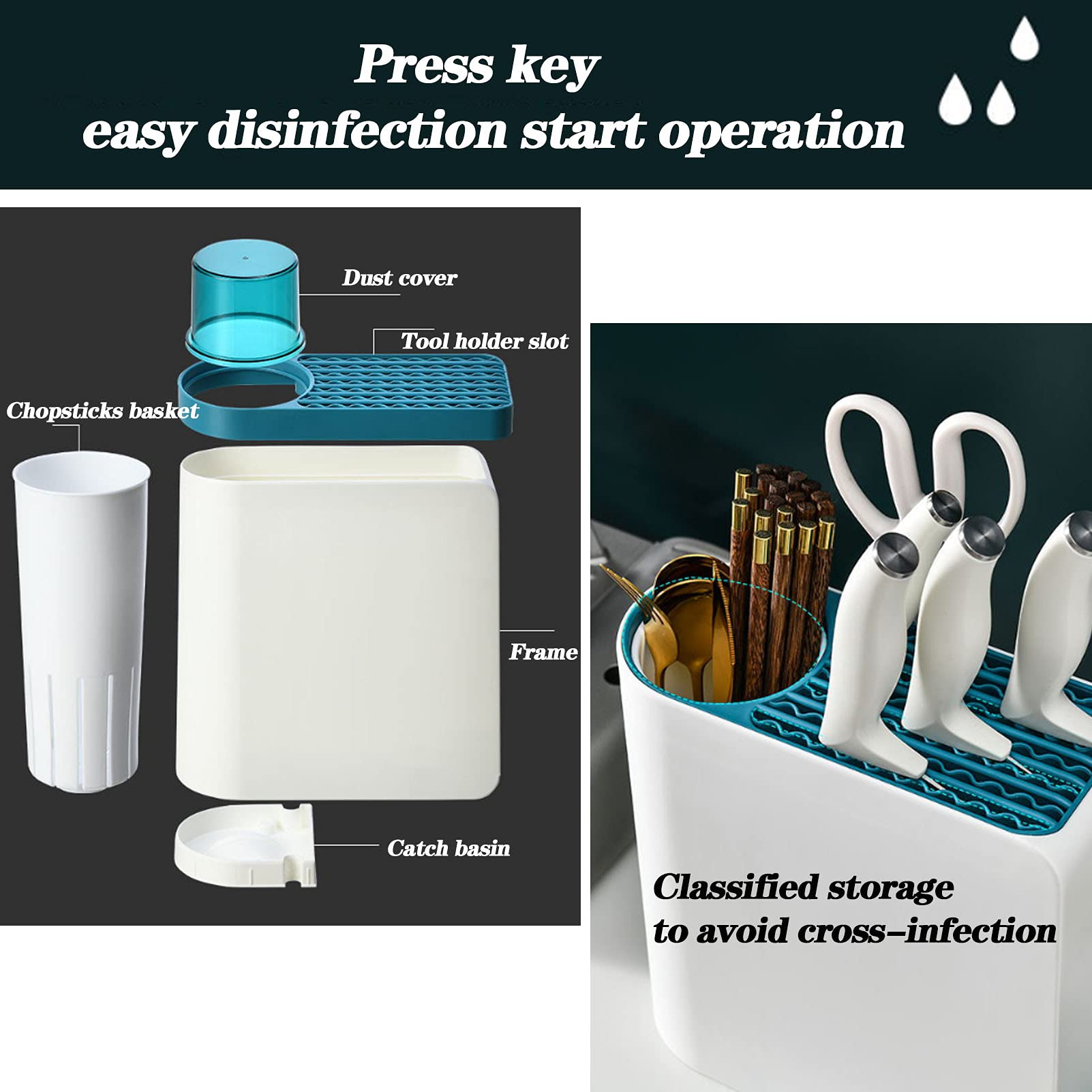 CGF- Soporte para Almacenamiento de Cuchillos, máquina de Palillos de Tenedor de desinfección, irradiación Ultravioleta UV, Secado con Aire Caliente, Almacenamiento de Cuchillos para Ahorrar Espacio