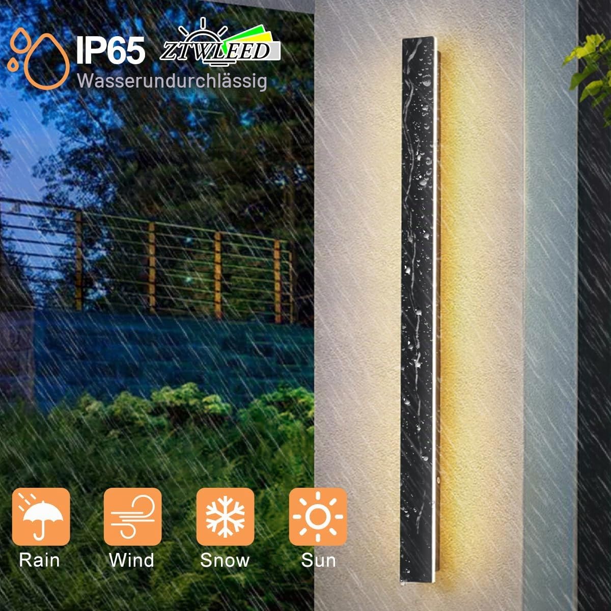 LED Wandleuchte Aussen,21W/100CM Lange Aussenlampe Wand | IP65 Wasserdicht,Warmweiß 3000K Außenwandleuchten für Gärten Villa Korridor Terrassenbeleuchtung, 110-240V,Schwarz