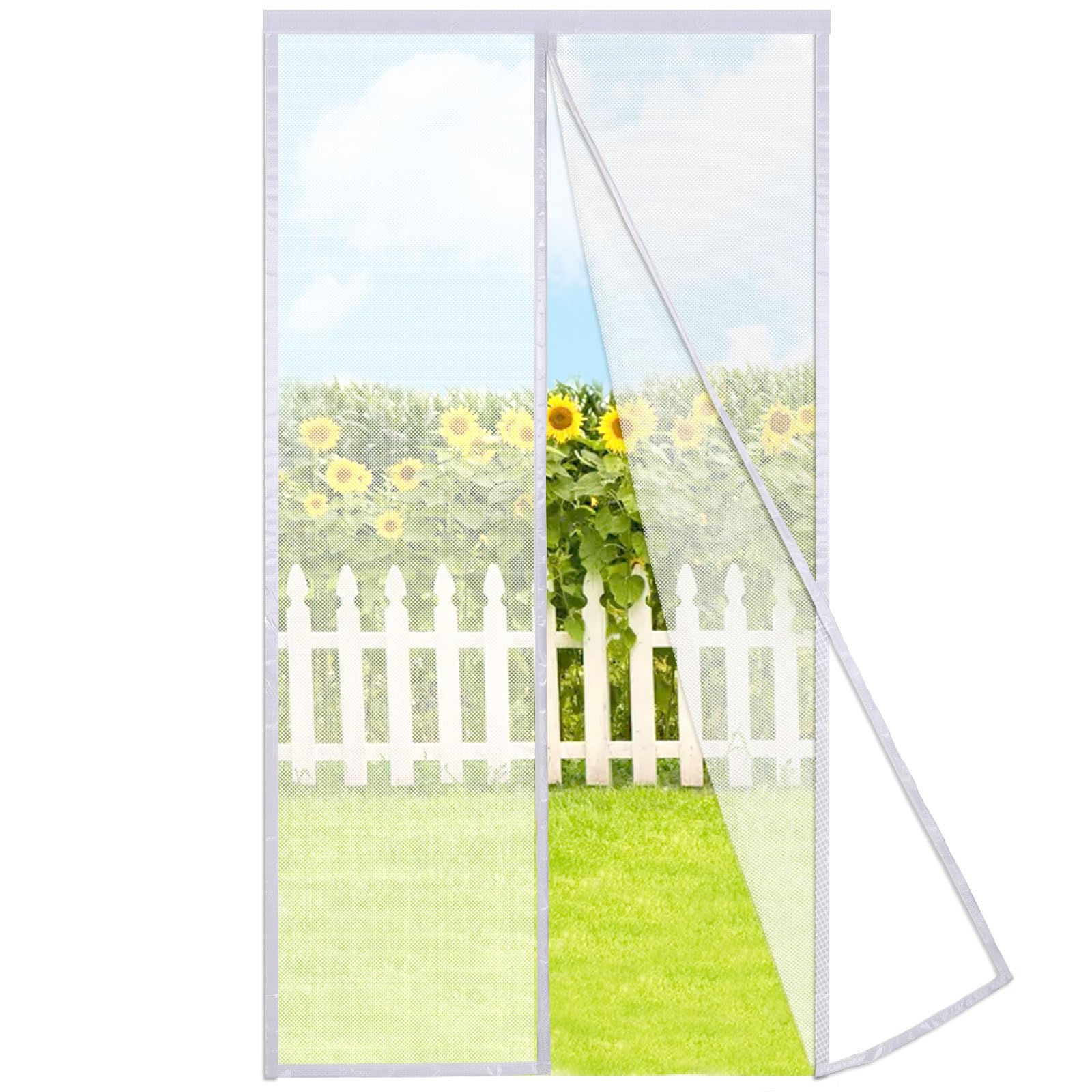 Risareyi Magnetic Screen Door Self Closing, 40 x 84 inches, White Upgraded Polyester Thicken Mesh Mosquito Net for Patio Door, with Magnets, Keep Bugs