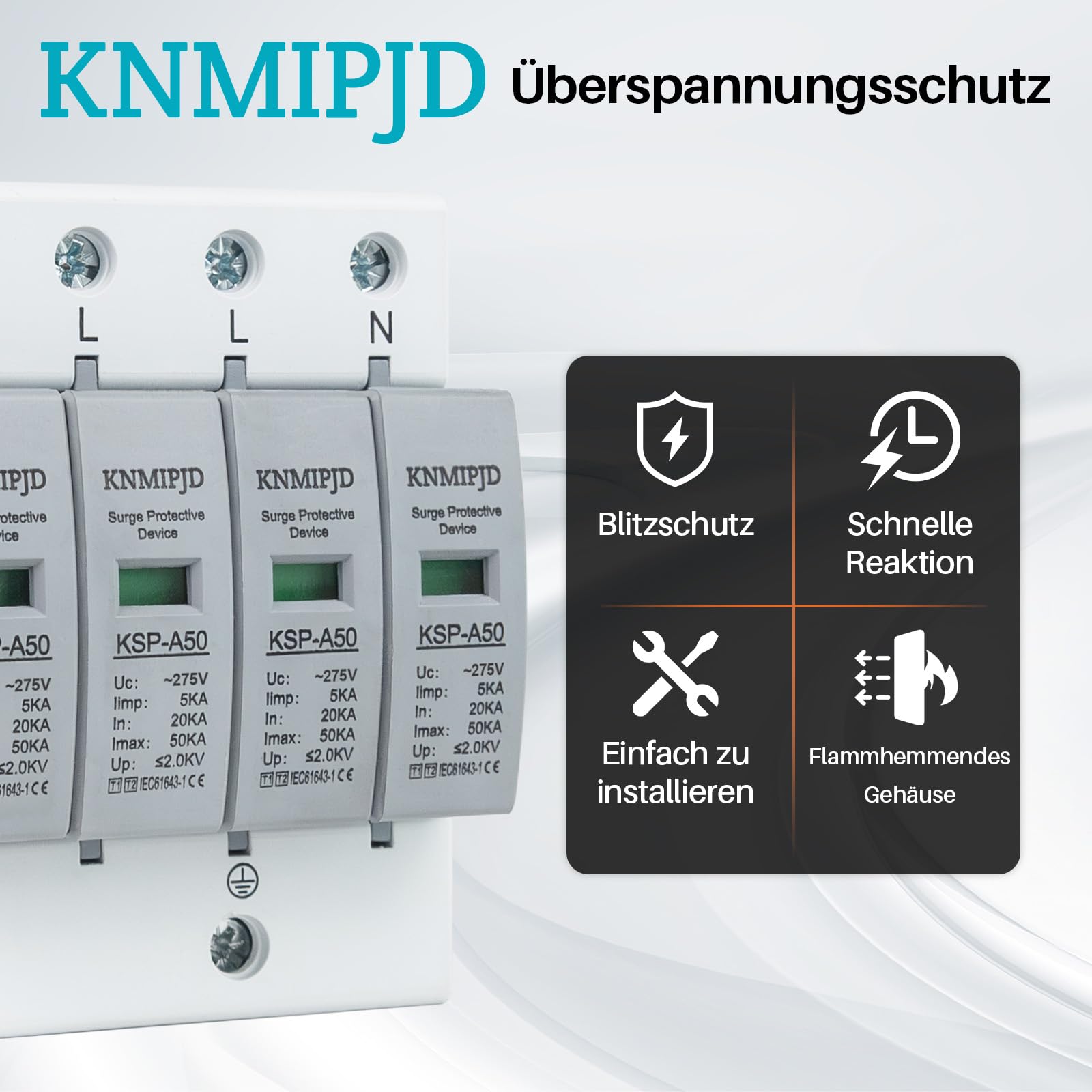 275V überspannungsschutz 4-Polig Überspannungsableiter Typ 1+Typ 2 20-50KA Überspannungsschutzgerät für PV Für den Blitzschutz (4P T1+T2 275V)
