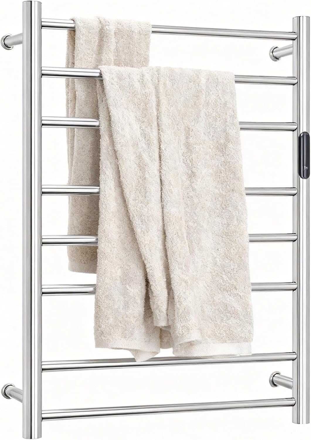 Luxury 8 Bars Wall Mount Towel Warmer Racks Electric Plug-in/Hardwired, Heated Towel Racks for Bathroom with Timer & Temperature Multi-Level Adjustable (Mirror Polish Slivery, 8 Bars)