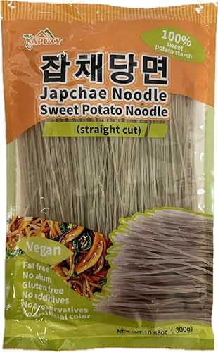 APEXY Fideos de vidrio de batata cortados rectos, fideos japchae, pasta de fideos coreanos, sin grasa y sin gluten, 100% almidón de batata, sin
