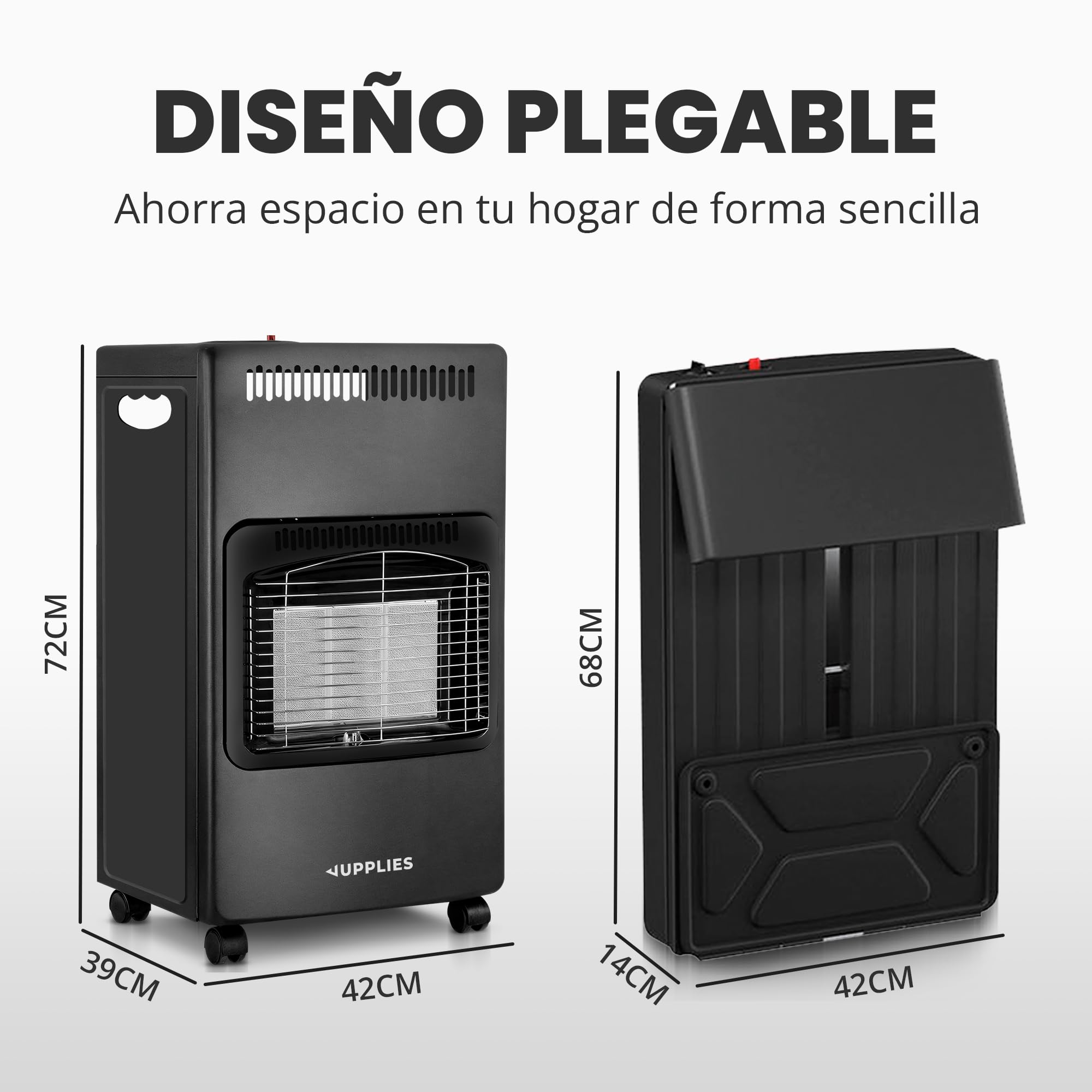 Estufa de Gas Butano Plegable 4200 W - Estufa Cerámica con 3 Niveles de Potencia, Triple Sistema de Seguridad, Sistema anti-vuelco - 20-80m²