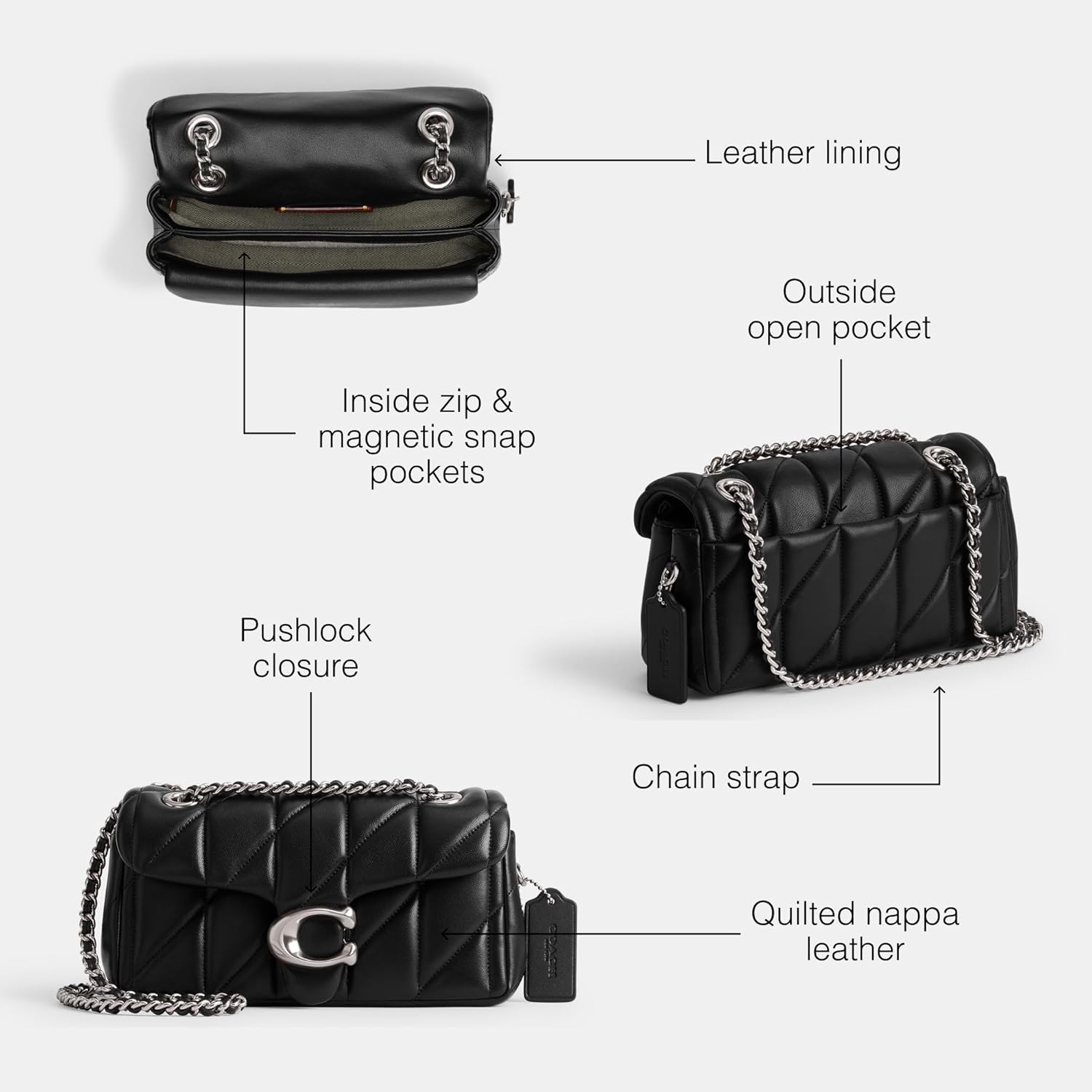 COACH womens Quilted Tabby Shoulder Bag 20 With Chain - Image 4