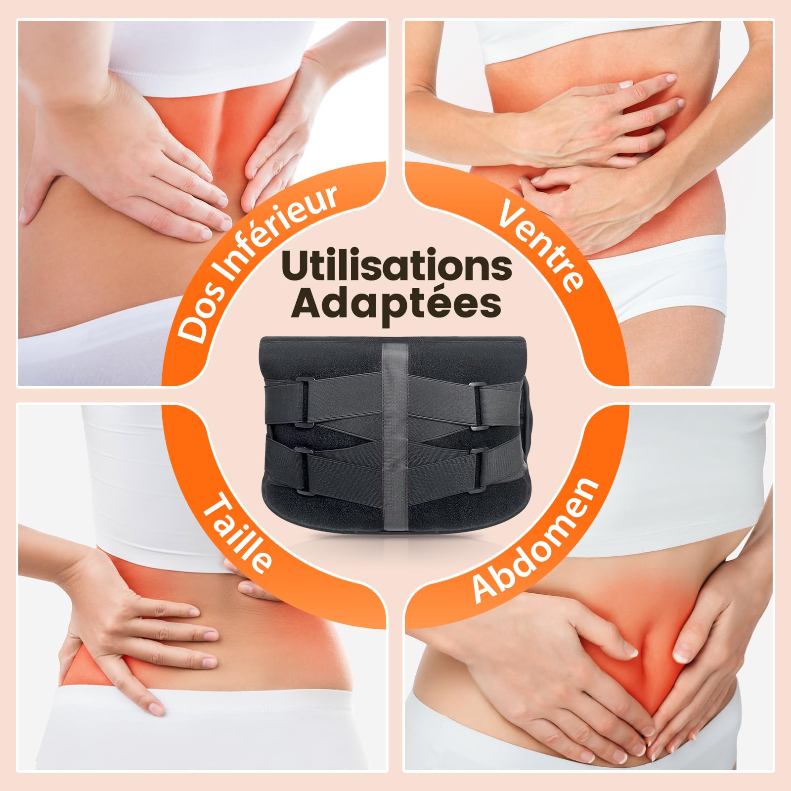 AROMA SEASON Ceintures chauffantes, massage par vibrations alimenté par batterie, coussins chauffants pour le dos avec dispositif de massage et arrêt automatique, chauffe-dos sans fil