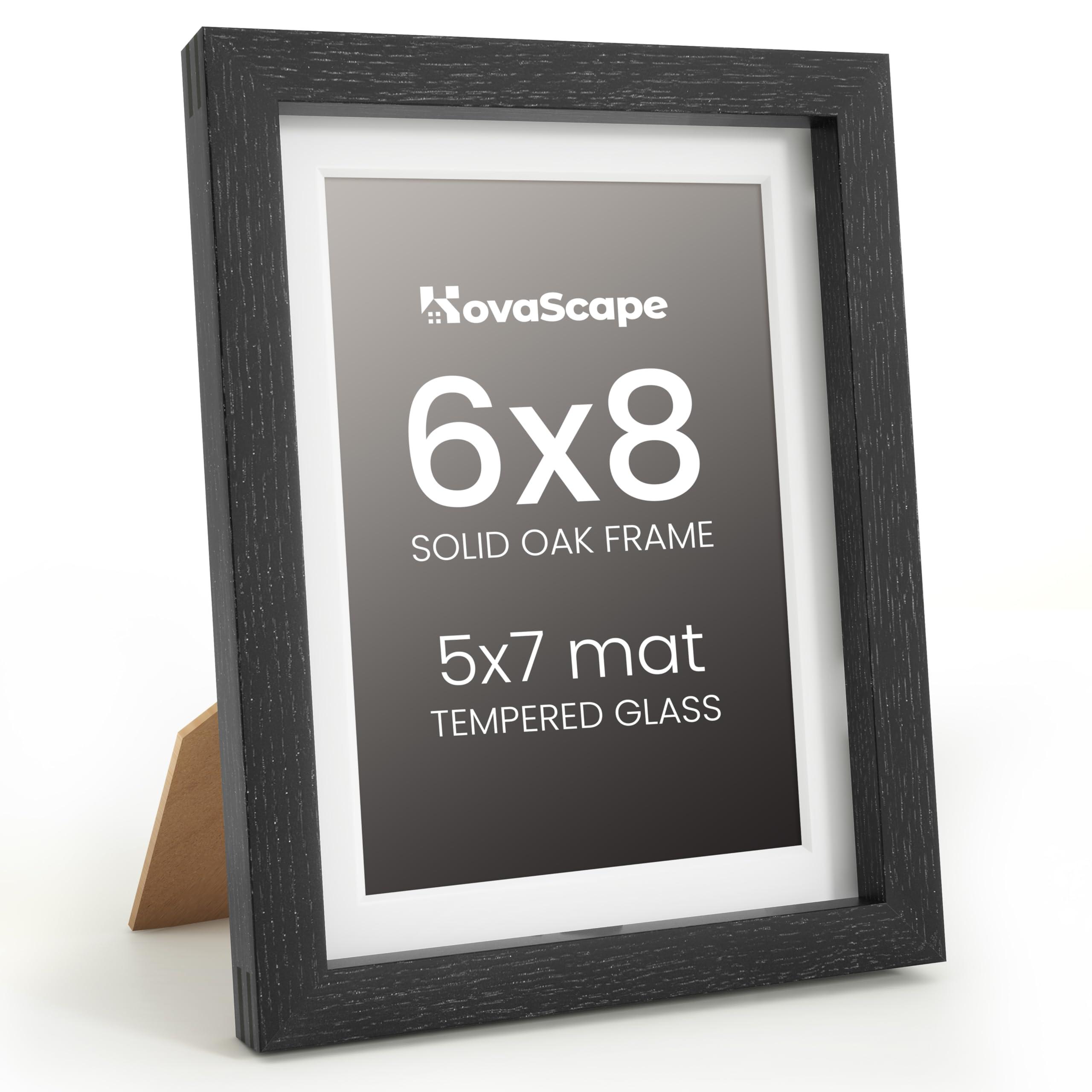 KovaScape 6x8 Photo Frame, Natural Solid Oak Wood Picture Frame with HD Tempered Glass, Modern Minimalist Wooden Frame Matted for 5x7 Photos, Versatile Wall Hanging & Tabletop Display