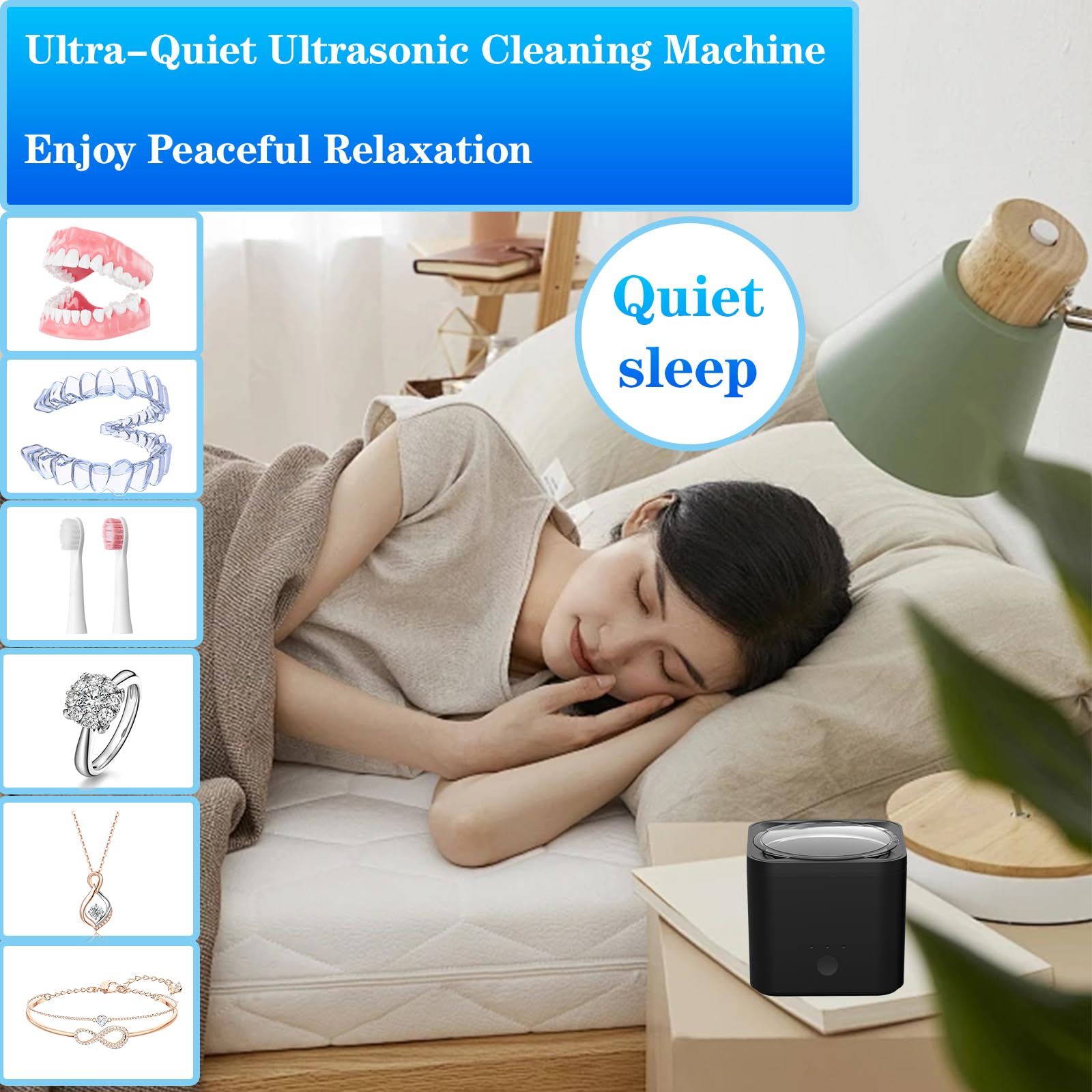 Limpiador Ultrasonidos,Ultrasonidos Limpieza 190 ML,Limpiador Ultrasonidos Dental 45 kHz,Adecuado Para Anillos, Diamantes, Aparatos De Ortodoncia, Prótesis, Aretes, Cabezales De Afeitar.