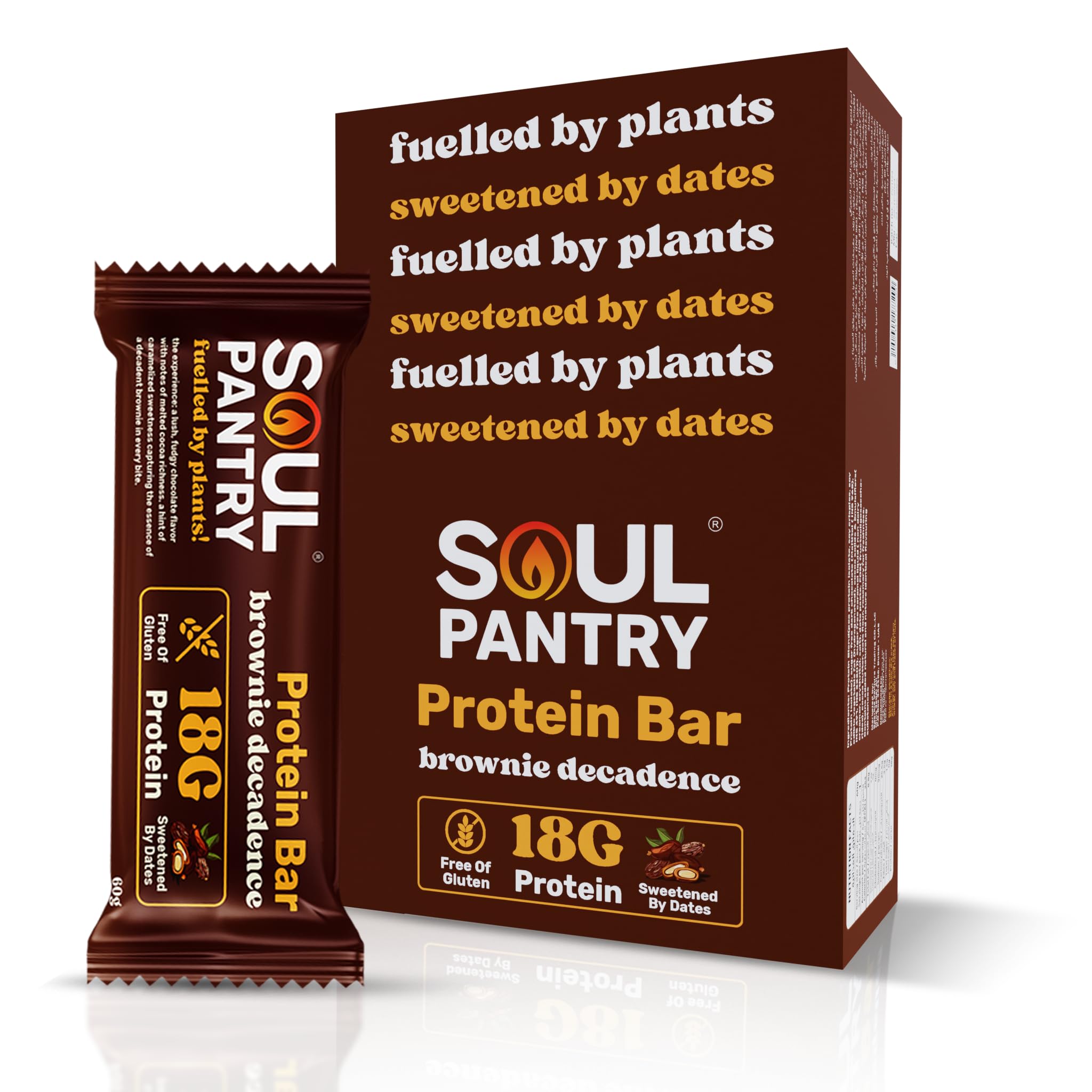 Brownie Decadence Protein Bar, 60g × 6 bars | 18g of Protein, Gluten-Free, No Artificial Additives, No added sugar | High Protein Power Punch Belgian Chocolate Waffle