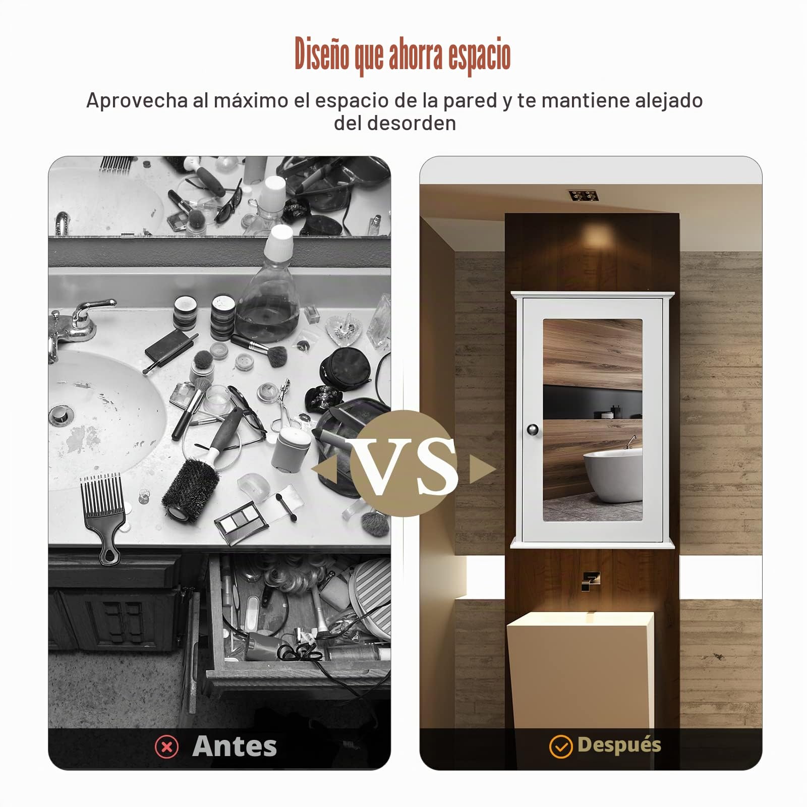 GIANTEX Armario de Pared con Espejo, Mueble de Baño Colgante con Espacio de Almacenamiento, Estante Interior Ajustable, 34 x 15 x 53 cm (Blanco)