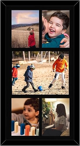 Miniatura 2 de Golden State Art, Juego de 6 portarretratos de madera negra de 12 x 24 pulgadas, tapete negro para fotos de 8 x 10 y 5 x 7 pulgadas, vidrio