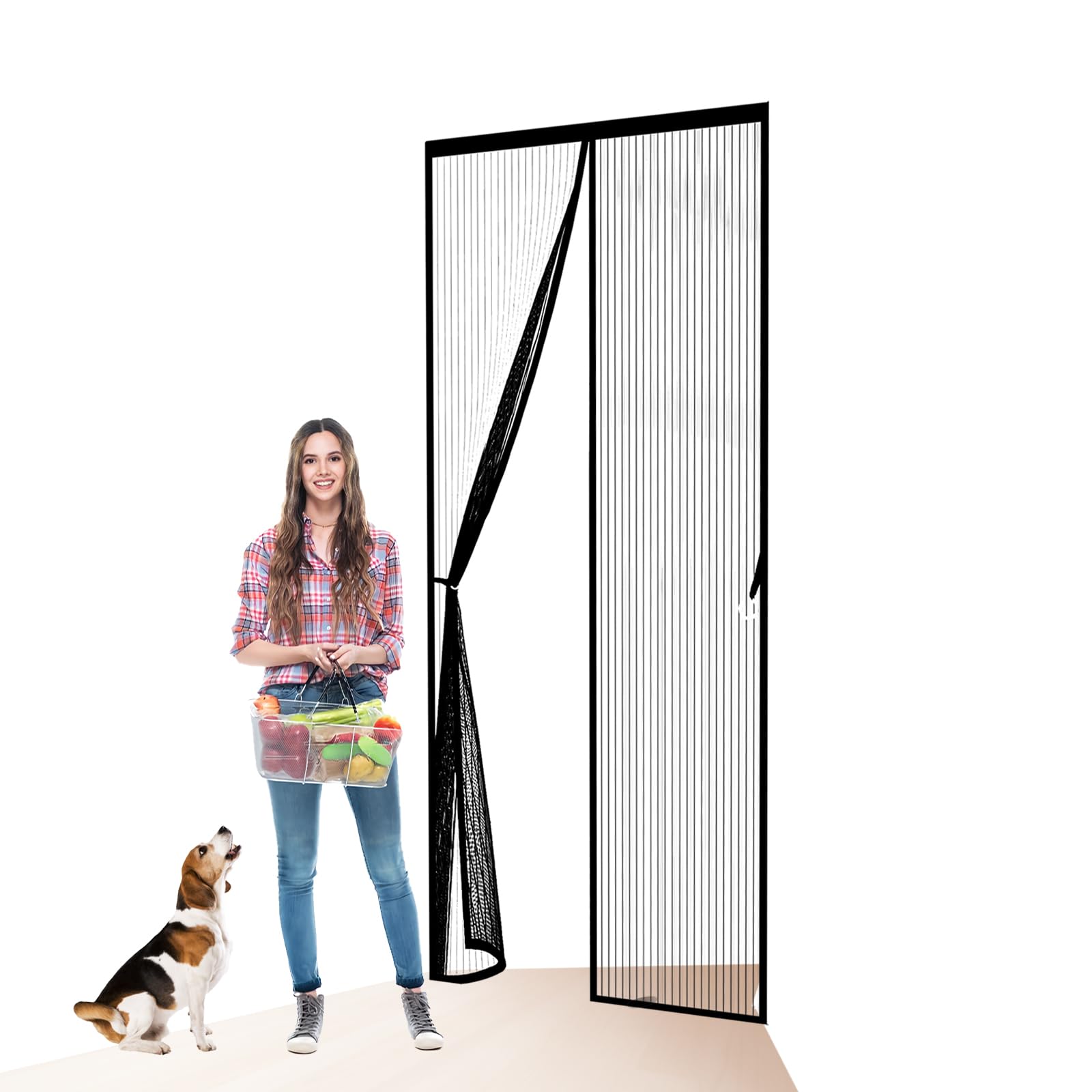 Honqgao Black Magnetic Fly Screen Door 88 X 176 Cm Heavy Duty Fly Screens For Doors No Drill Installation For Keeping Out Flies & Bug,