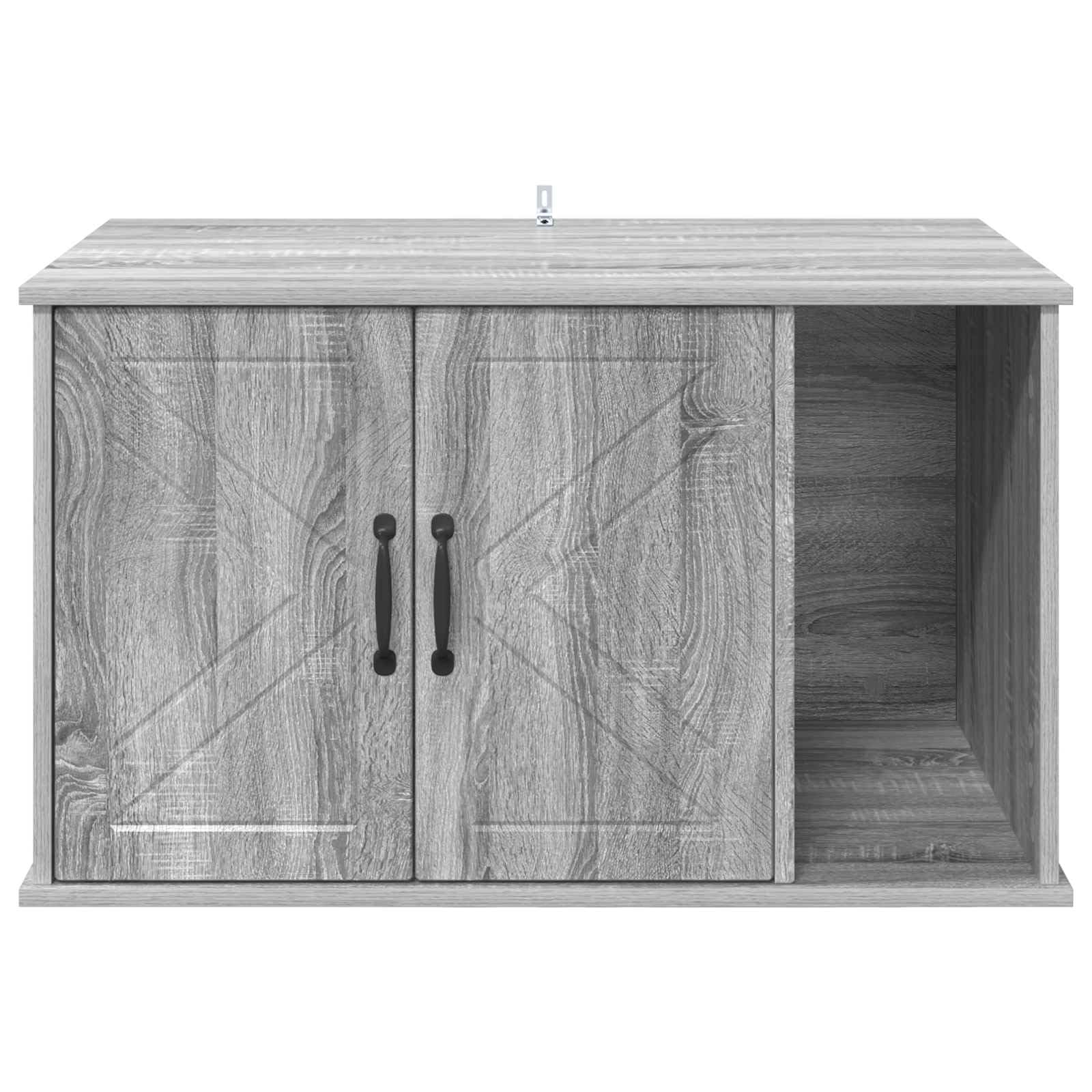 Casa rectangular para gatos gris Sonoma 85 x 55 x 50 cm de madera de ingeniería, diseño minimalista moderno para sala de estar, refugio cómodo para felino, incluye accesorios de montaje
