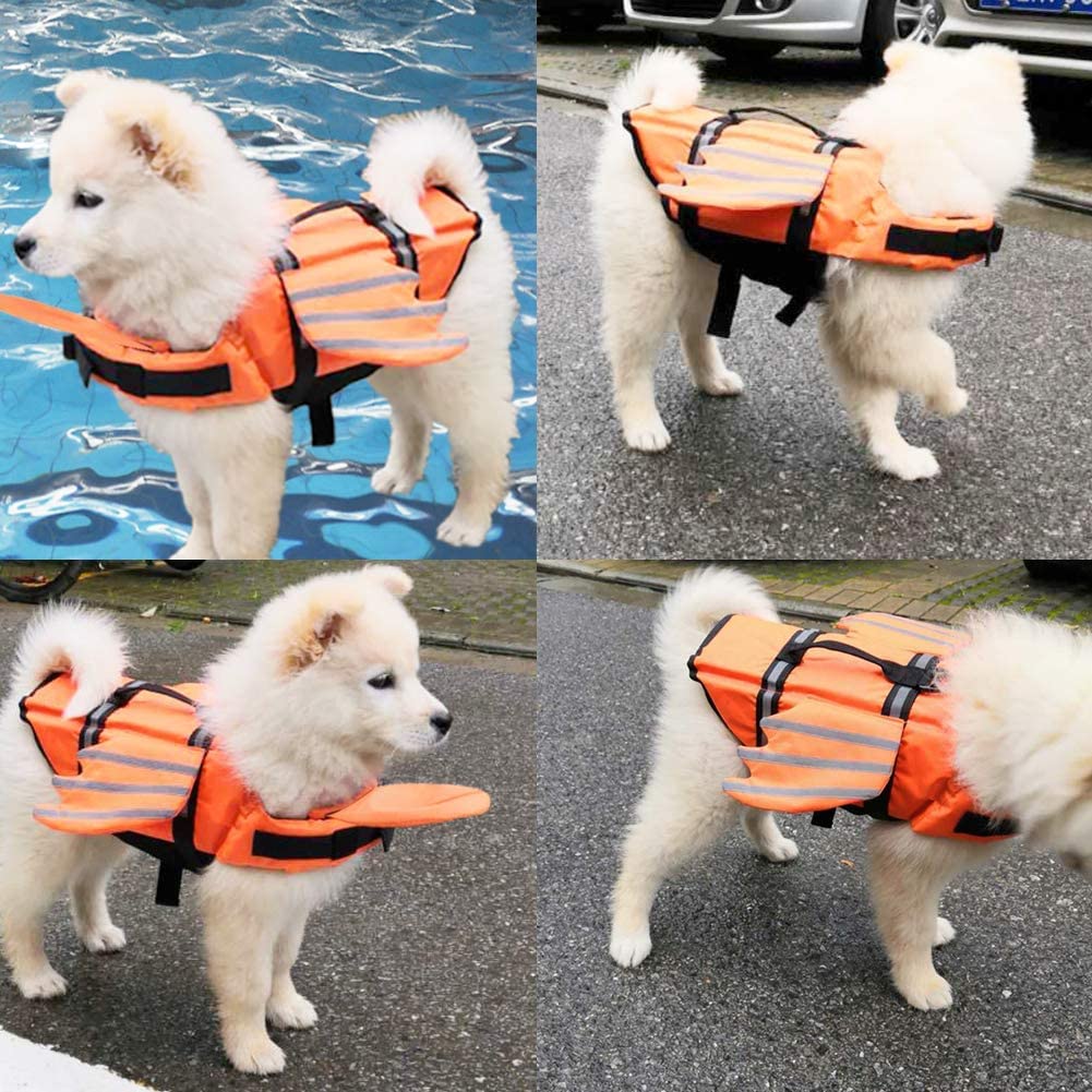 Gilet De Sauvetage pour Chien, Gilet De Sauvetage Réfléchissant Et À Poignée Solide pour La Natation, Le Canotage Et Le Sauvetage en Canoë, Gilet De Sauvetage Réglable pour Chien avec Aile,Orange,XL