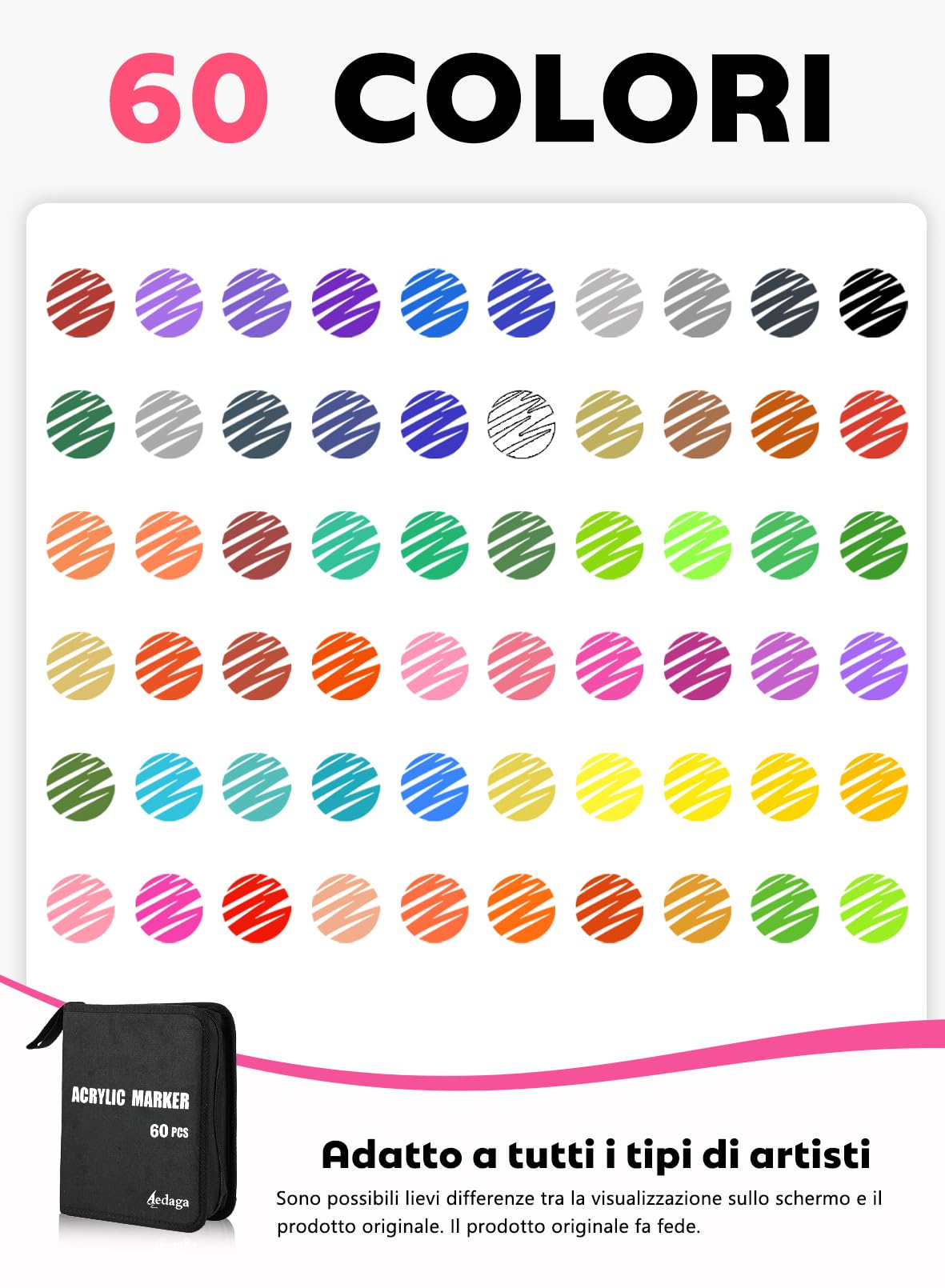 60 Colori Pennarelli Acrilici Doppia Punta Acrylic Marker | Adatto a più superfici | Resistente allo sbiadimento | Alta Copertura | Impermeabile | Marker per Ceramica, Metallo, Pietra