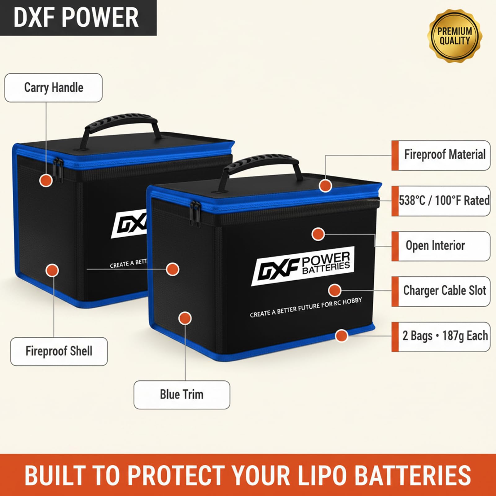 DXF 2 Packungen Lipo Safe Bag Feuerfeste Explosionsgeschützte Tasche für Lithium-Polymer-Akku Schutztasche Laden Aufbewahren Transport Großer Platz Sicherheitsmaterial Leicht Transportieren Baumarkt