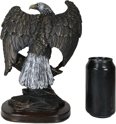 Miniatura 7 de Ebros Gift Figura patriótica de 10.25 pulgadas de alto con águila calva abriendo sus alas en rocas con base de madera sintética, águila de pájaro