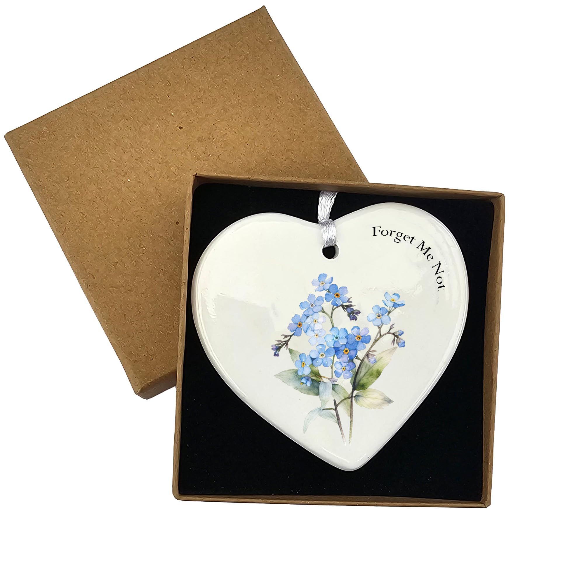 Generic Forget me not Sympathy Gift - Ceramic Heart Ornament Memorial Bereavement Gifts with Gift Box - Sorry for Your Loss Gift - Condolence Gift