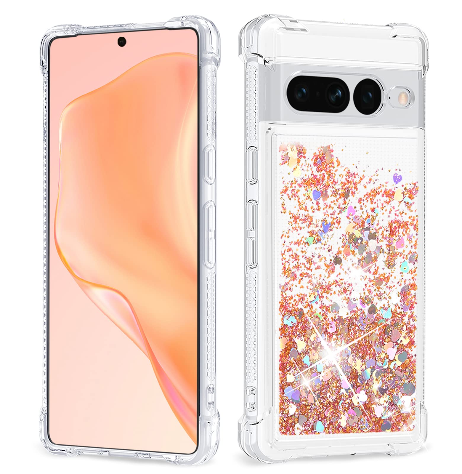 ANSHOW for Google Pixel 7 Pro Case Glitter, Shockproof Clear TPU Google Pixel 7 Pro Case, Bling Gold Glitters Google Pixel 7 Pro Case for Women
