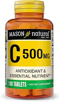 Mason Natural Vitamin C 500 mg, Daily Dietary Supplement with Essential Nutrient to Support Immune Function & Overall Wellness, 100 Tablets Pack of 1