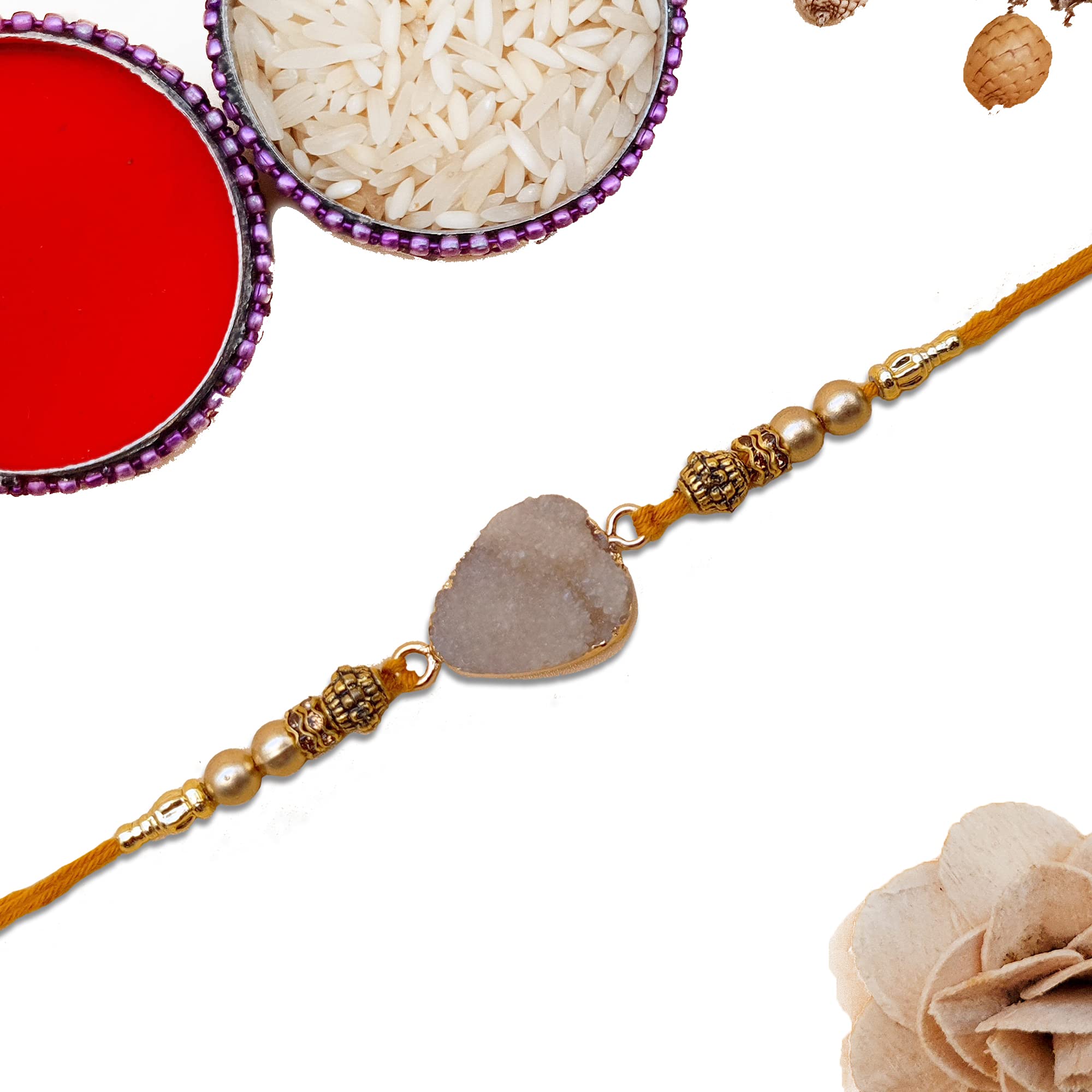 The Purple Tree Designer Semi Precious Stone Agate Rakhi For Brother with roli chawal (Pack Of 1) Designer rakhi for brother, rakshabandhan gift (Beige) (B08D6RD1VJ) Amazon Price History, Amazon Price Tracker