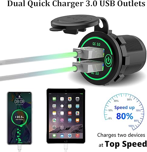 Miniatura 2 de Qidoe - Toma de corriente USB de 12 V para automóvil, impermeable, 36 W, doble QC3.0, enchufe de alimentación USB con interruptor táctil, bricolaje
