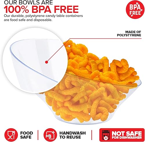 Miniatura 10 de Tazones grandes de plástico transparente (juego de 4) platos desechables de caramelo, recipientes de buffet para papas fritas, palomitas de maíz,
