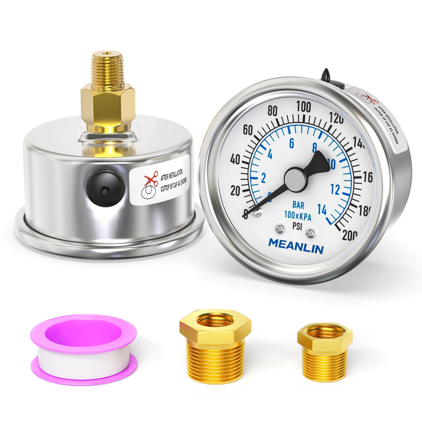 Stainless Steel Pressure Gauge - 0-100PSI Waterproof -23
