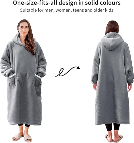 Miniatura 5 de Aisbo Manta con capucha para mujer, manta larga de forro polar Sherpa con capucha para adultos, mujeres y hombres, cálida y acogedora manta con