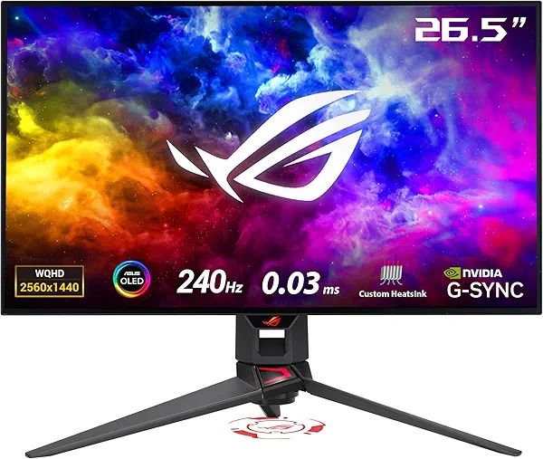 ASUS ROG Swift 27”1440P OLED DSC Gaming Monitor (PG27AQDM) - QHD (2560x1440), 240Hz, 0.03ms, G-SYNC Compatible, Anti-Glare Micro-Texture Coating, 99% DCI-P3, True 10-bit, DisplayPort,Black