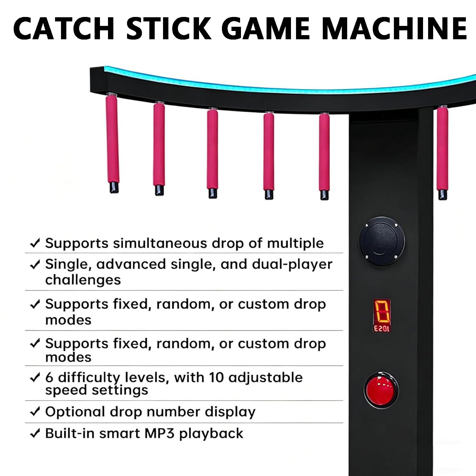 Reflex Reaction Stick Game, allenamento di coordinazione occhio-mano, velocità regolabile con display LED per conto alla rovescia e musica per feste e carnevale