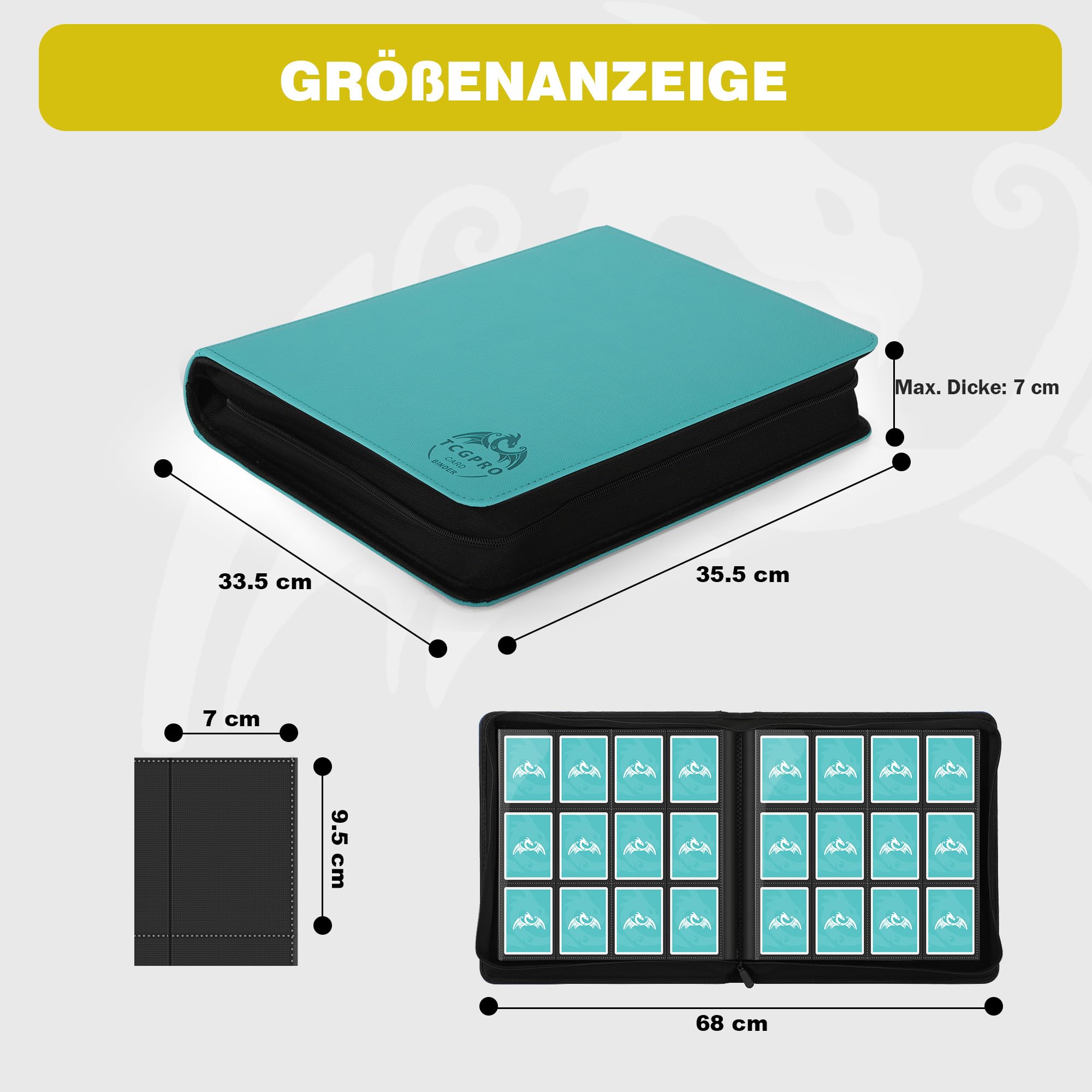 TCGPRO Album de cartes à collectionner 12 compartiments pour jusqu'à 720, reliure avec fermeture éclair sur le côté pour taille standard, album de cartes à collectionner pour jeux de cartes à